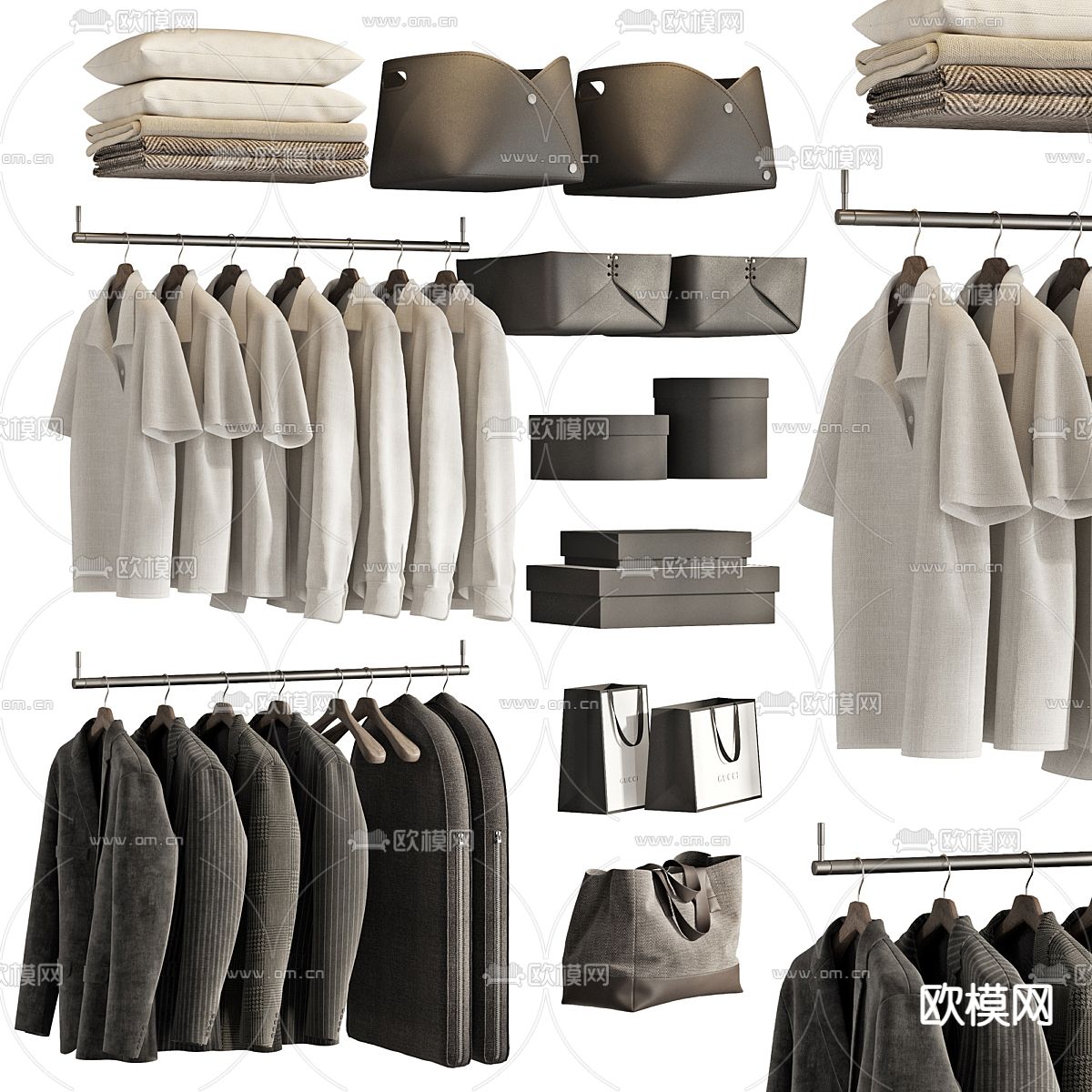 男士衣服 服饰 西装 衬衣 收纳盒3d模型下载（渲染图1）