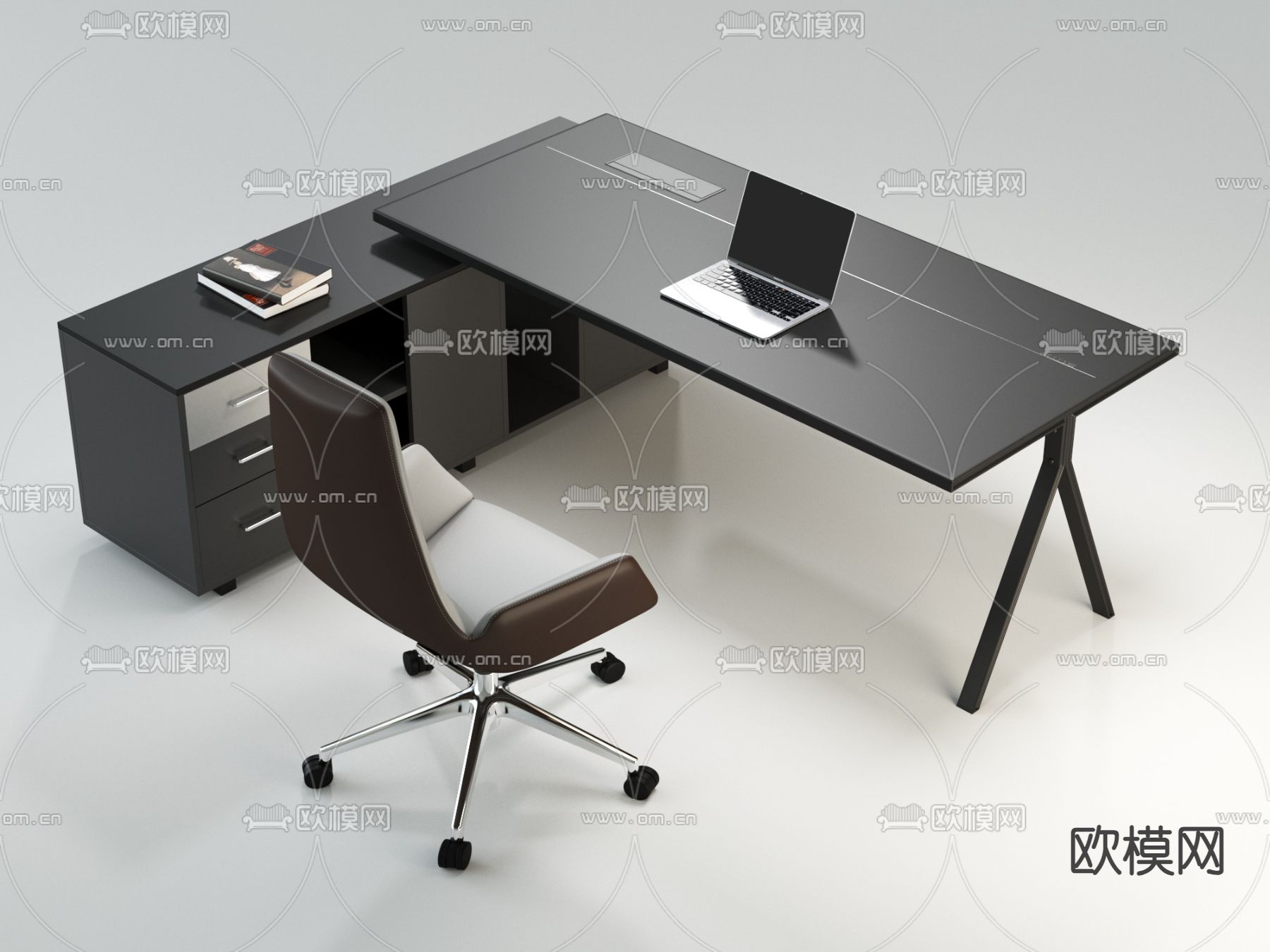 班台桌 大班台 老板桌3d模型下载（渲染图2）