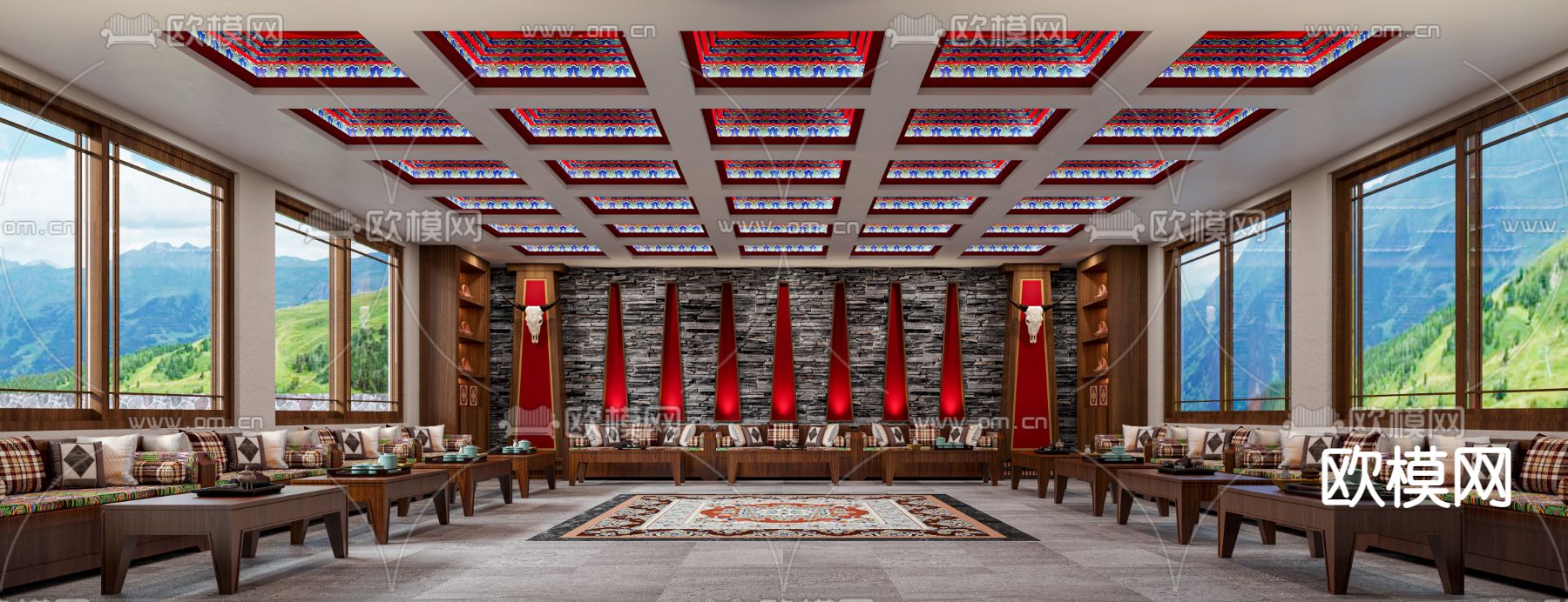 民宿会客厅3d模型下载