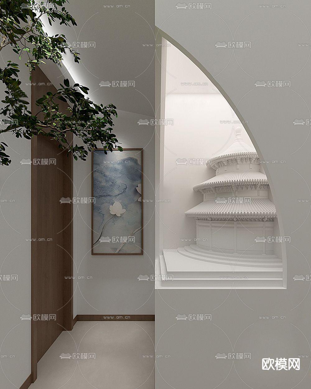 新中式壁灯 石膏壁灯3d模型下载