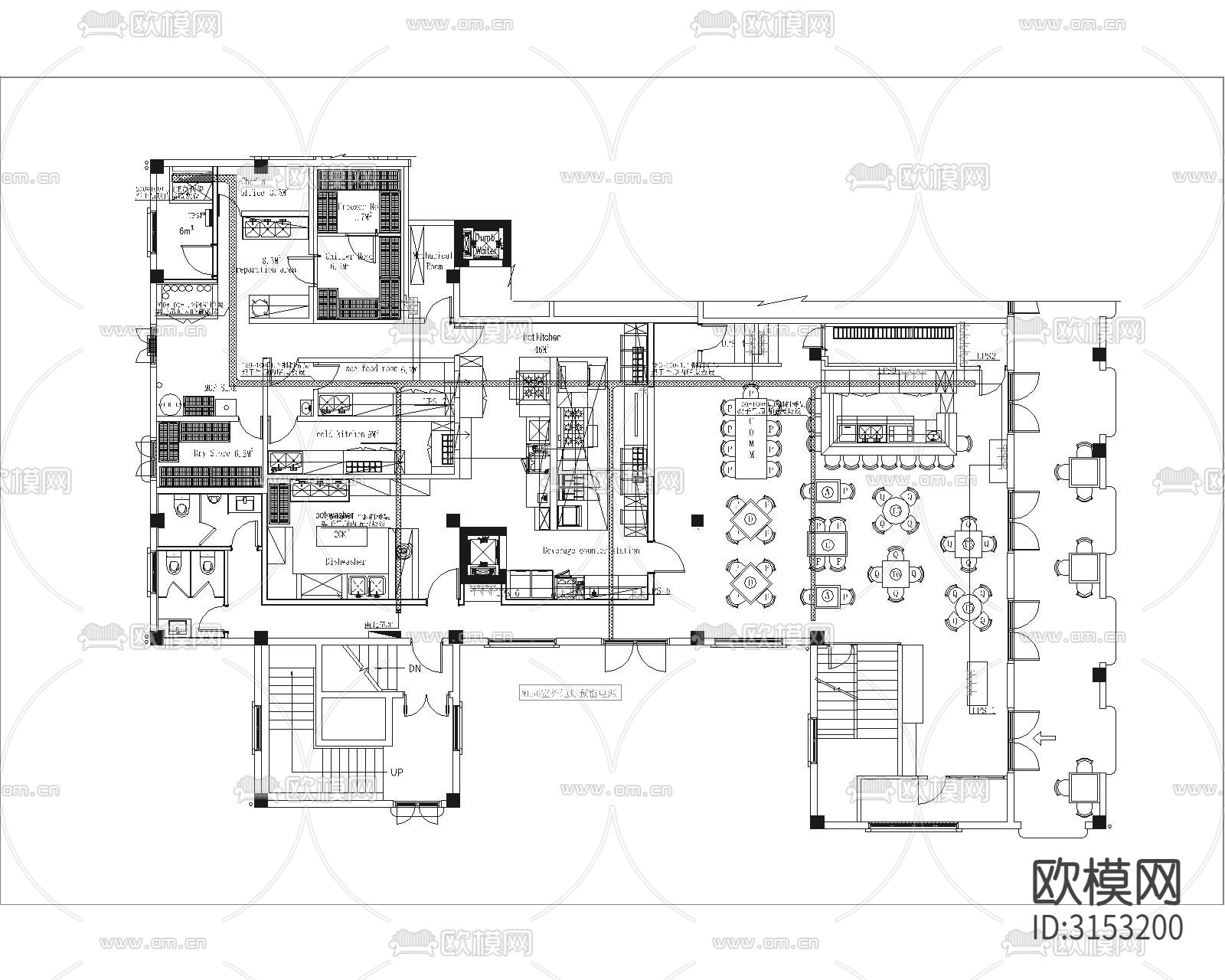 西餐厅水电图cad施工图下载（渲染图3）
