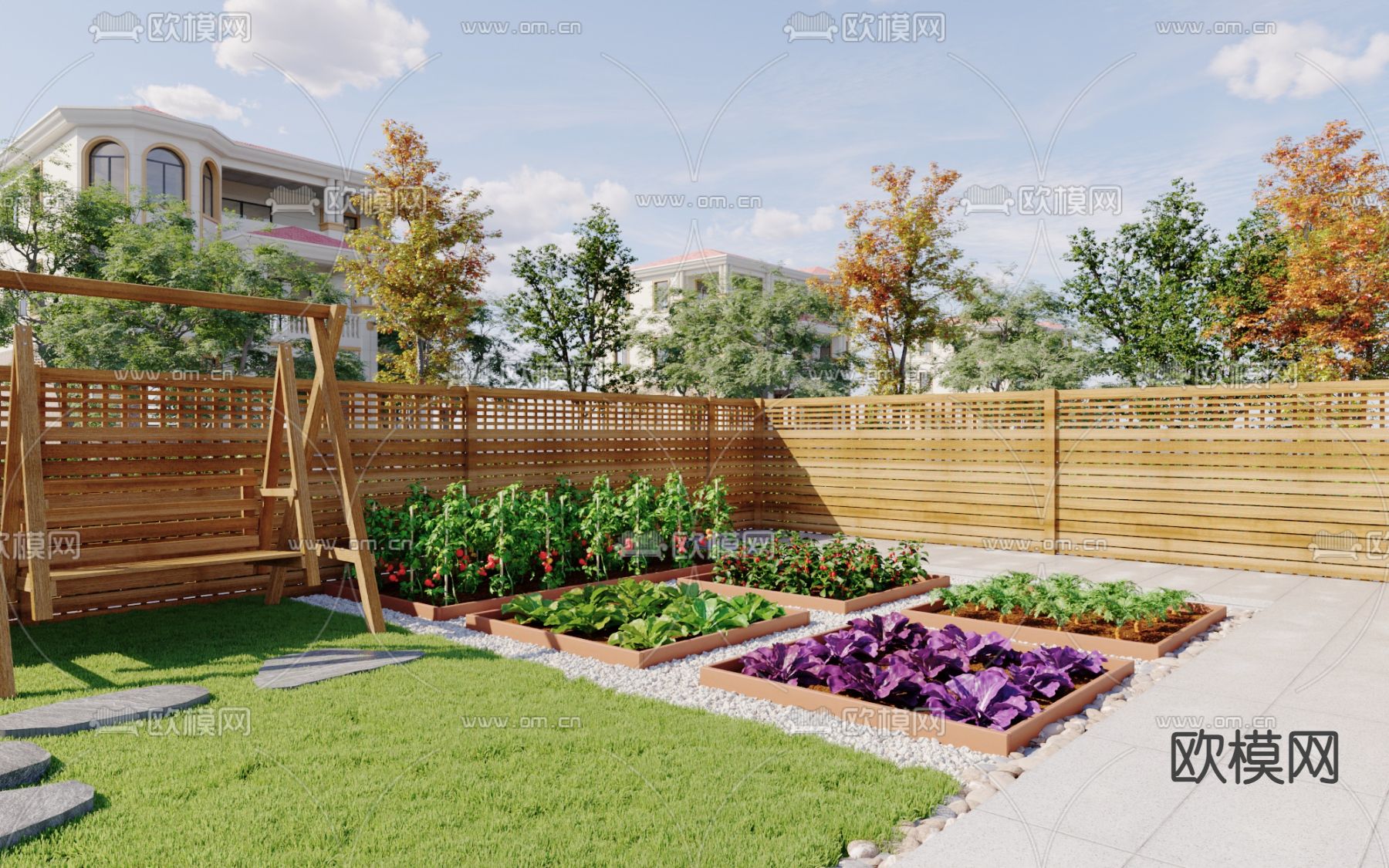 别墅庭院 花园 菜园3d模型下载（渲染图3）