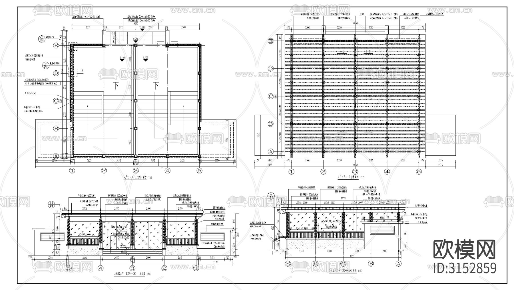 地下人行出入口廊架cad施工图下载（渲染图3）