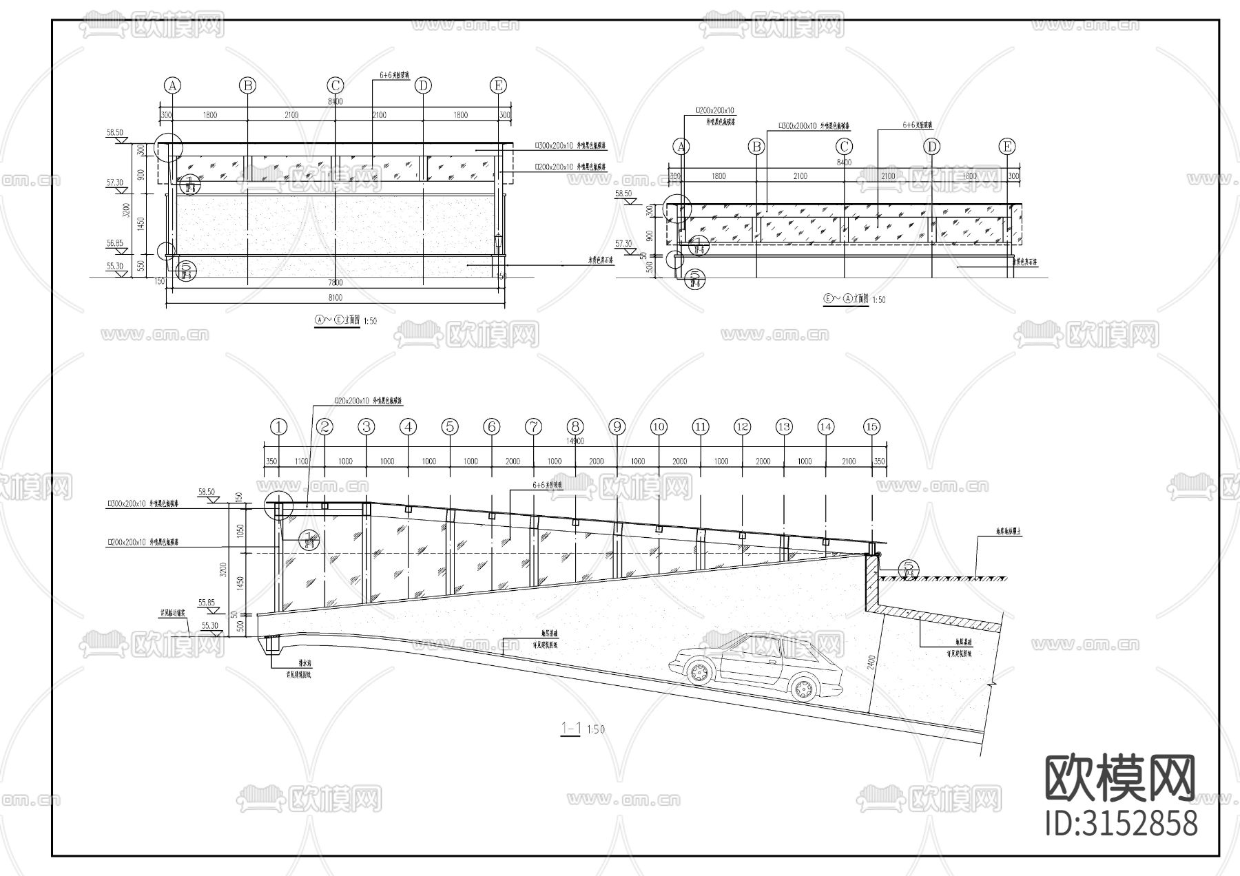 地下室出入口廊架cad施工图下载（渲染图5）