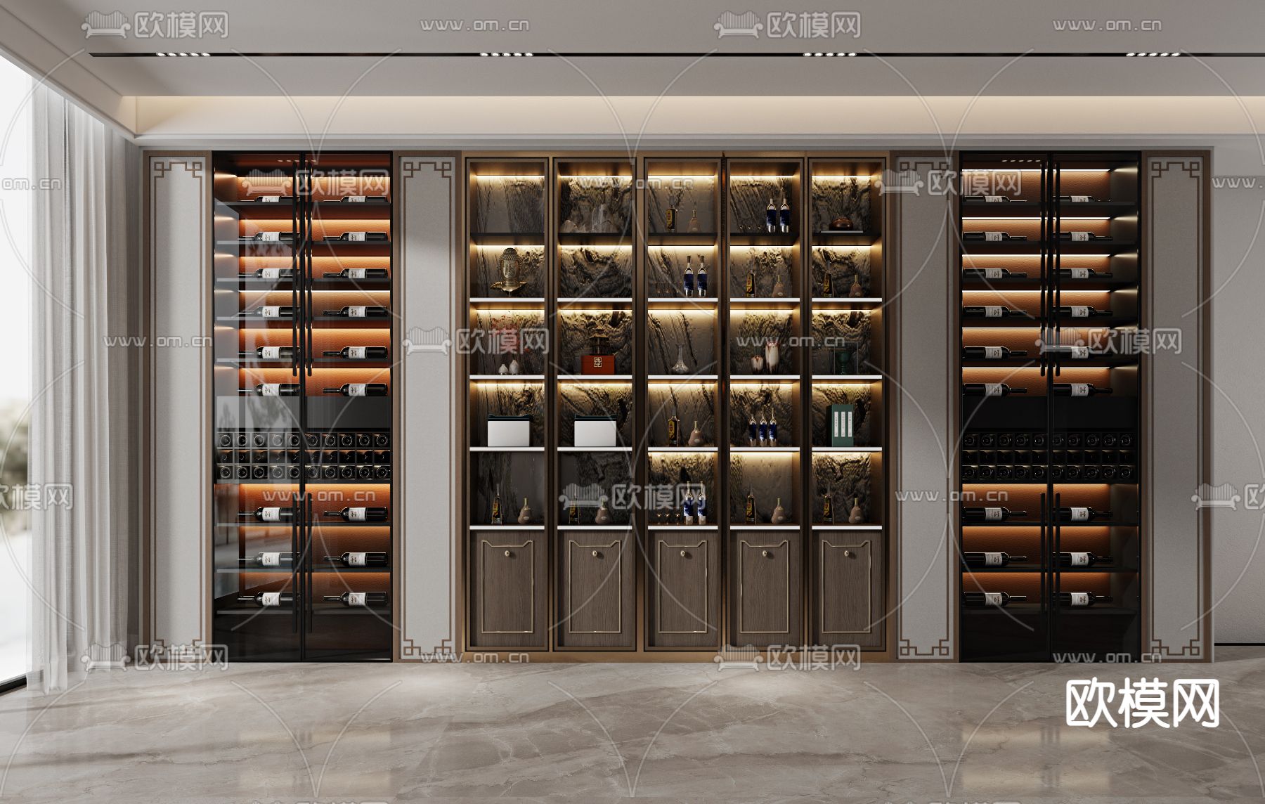 新中式酒柜3d模型下载