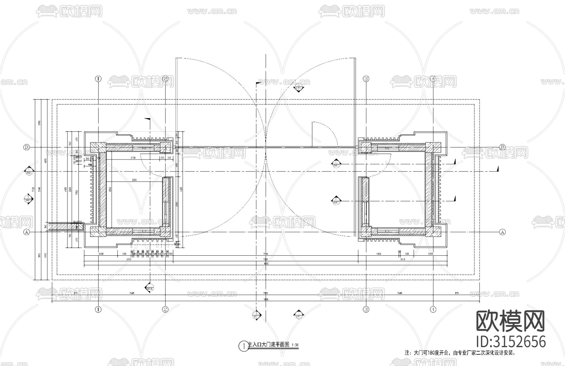 新中式入口大门 门楼cad施工图下载（渲染图2）