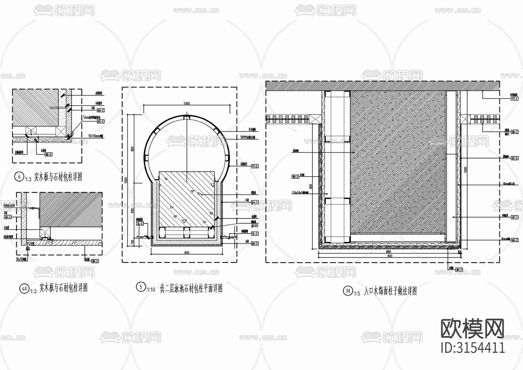 实木板  石材包柱cad施工图下载