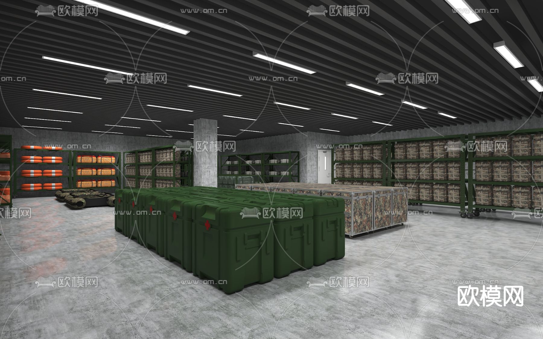 军事仓库 库房3d模型下载（渲染图1）