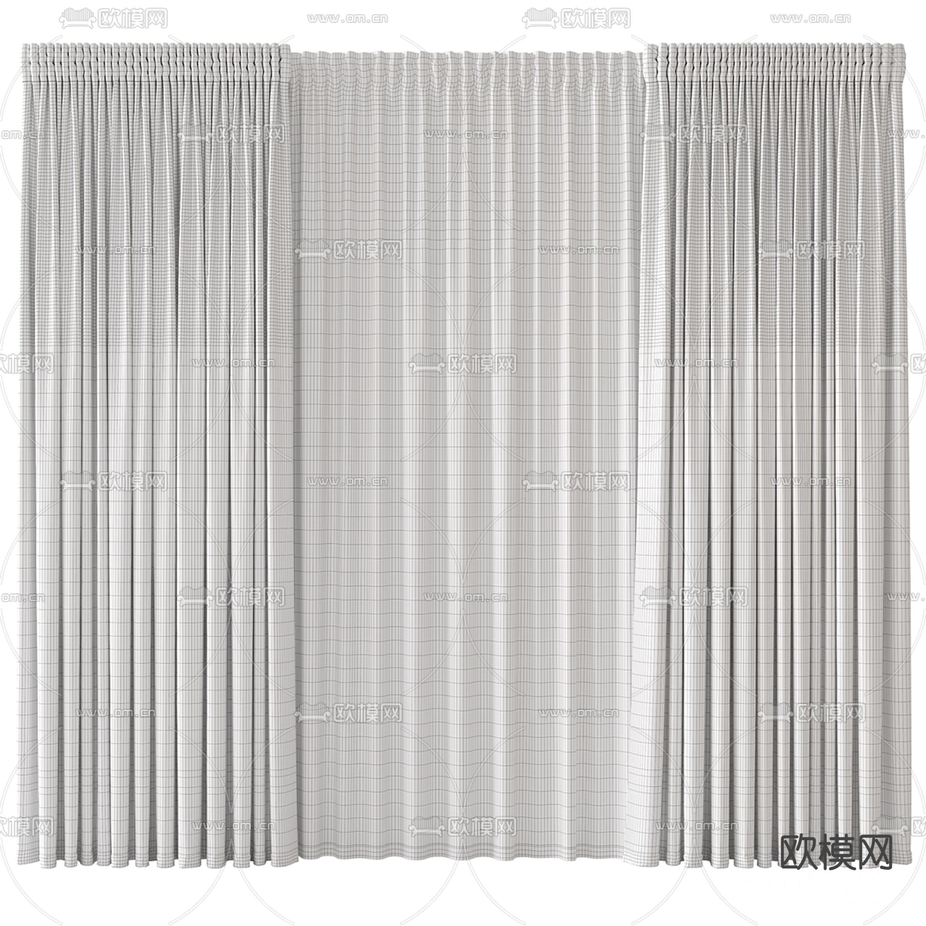 现代窗帘 窗纱 布帘3d模型下载（渲染图1）