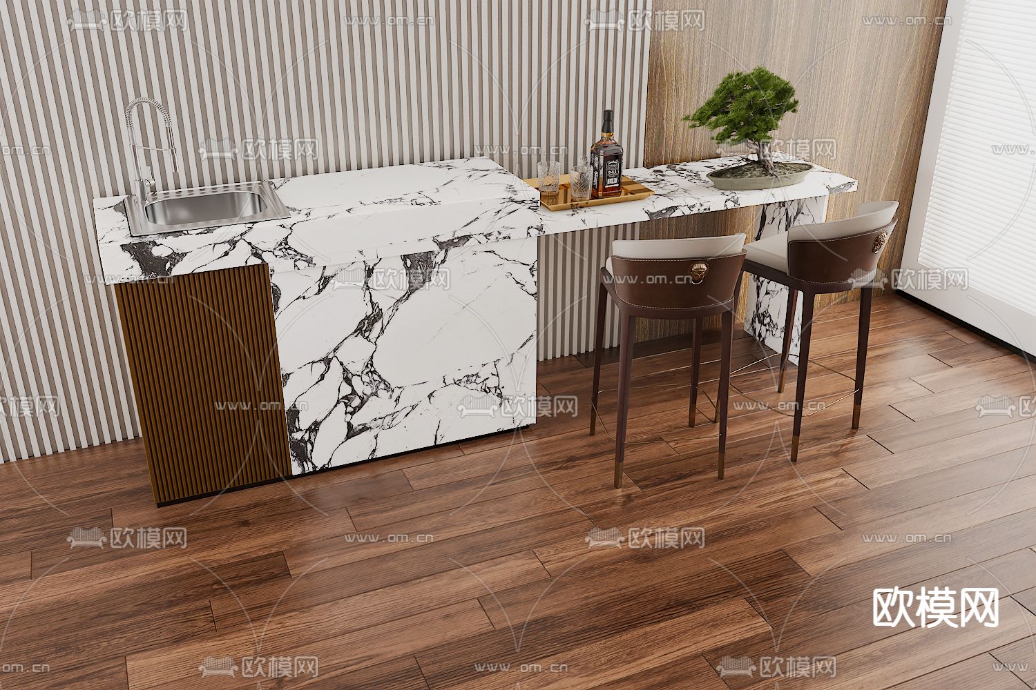 新中式吧台 中岛吧台3d模型下载