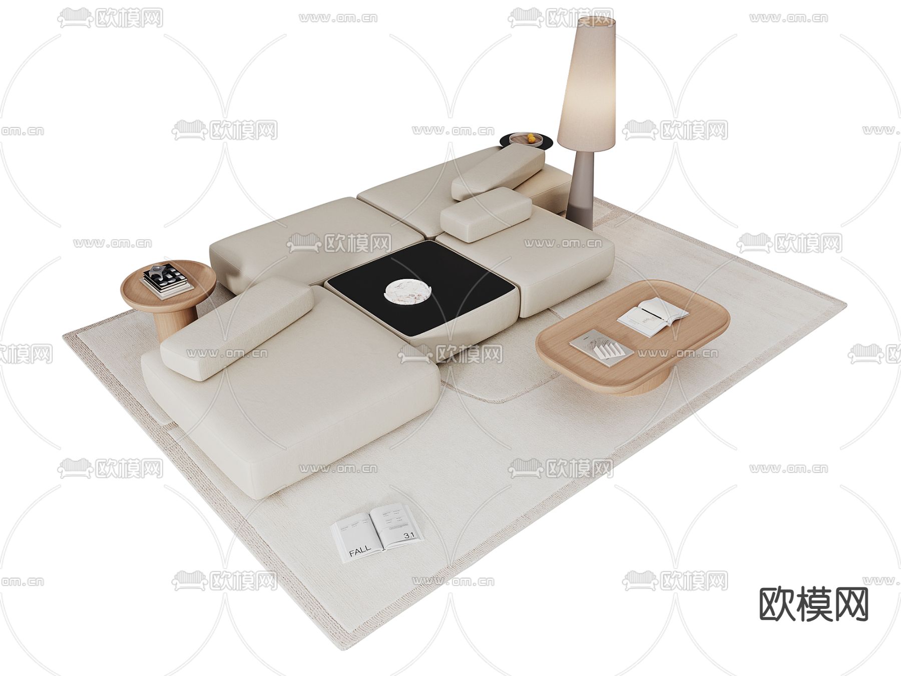 侘寂组合沙发 模块沙发3d模型下载