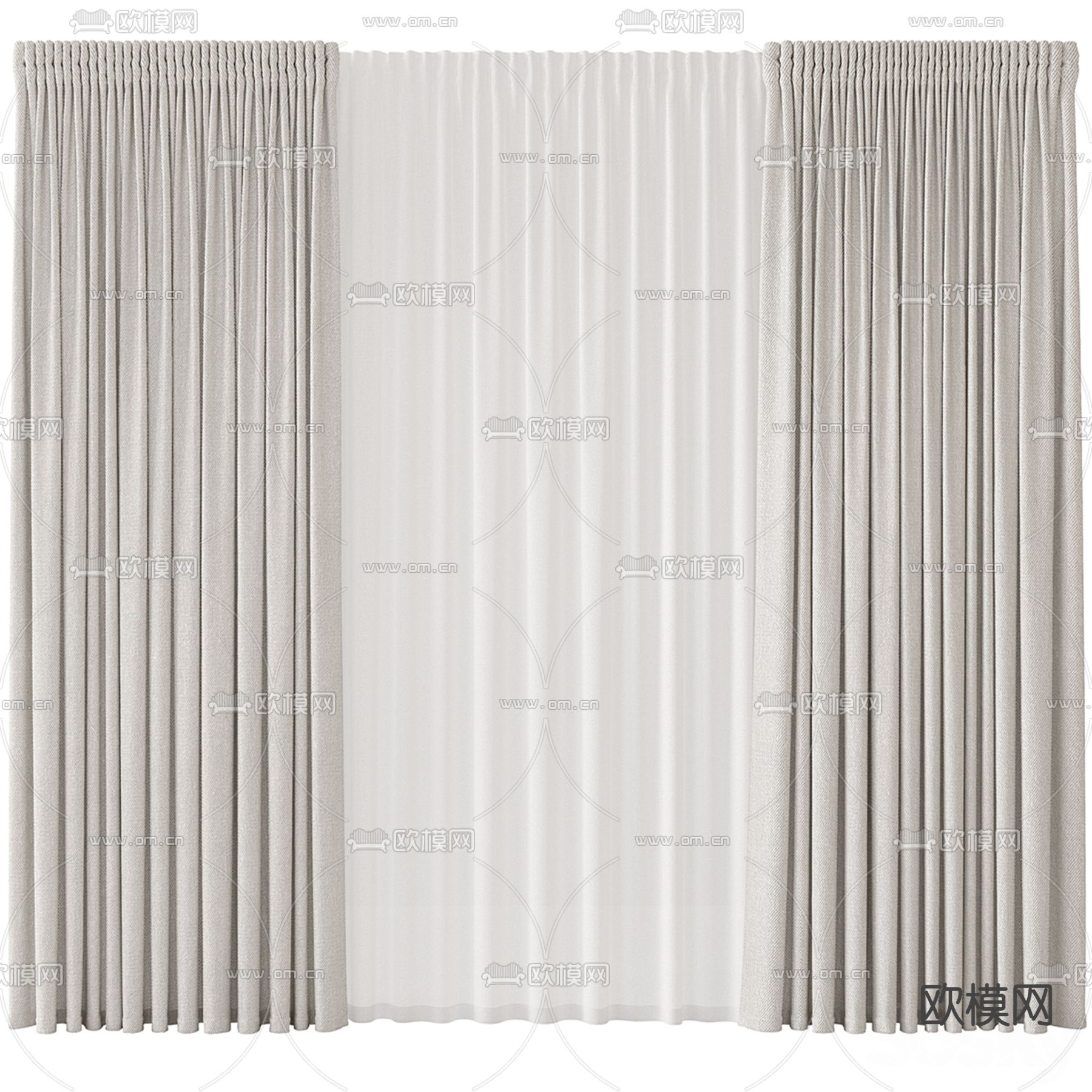 现代窗帘 窗纱 布帘3d模型下载（渲染图2）