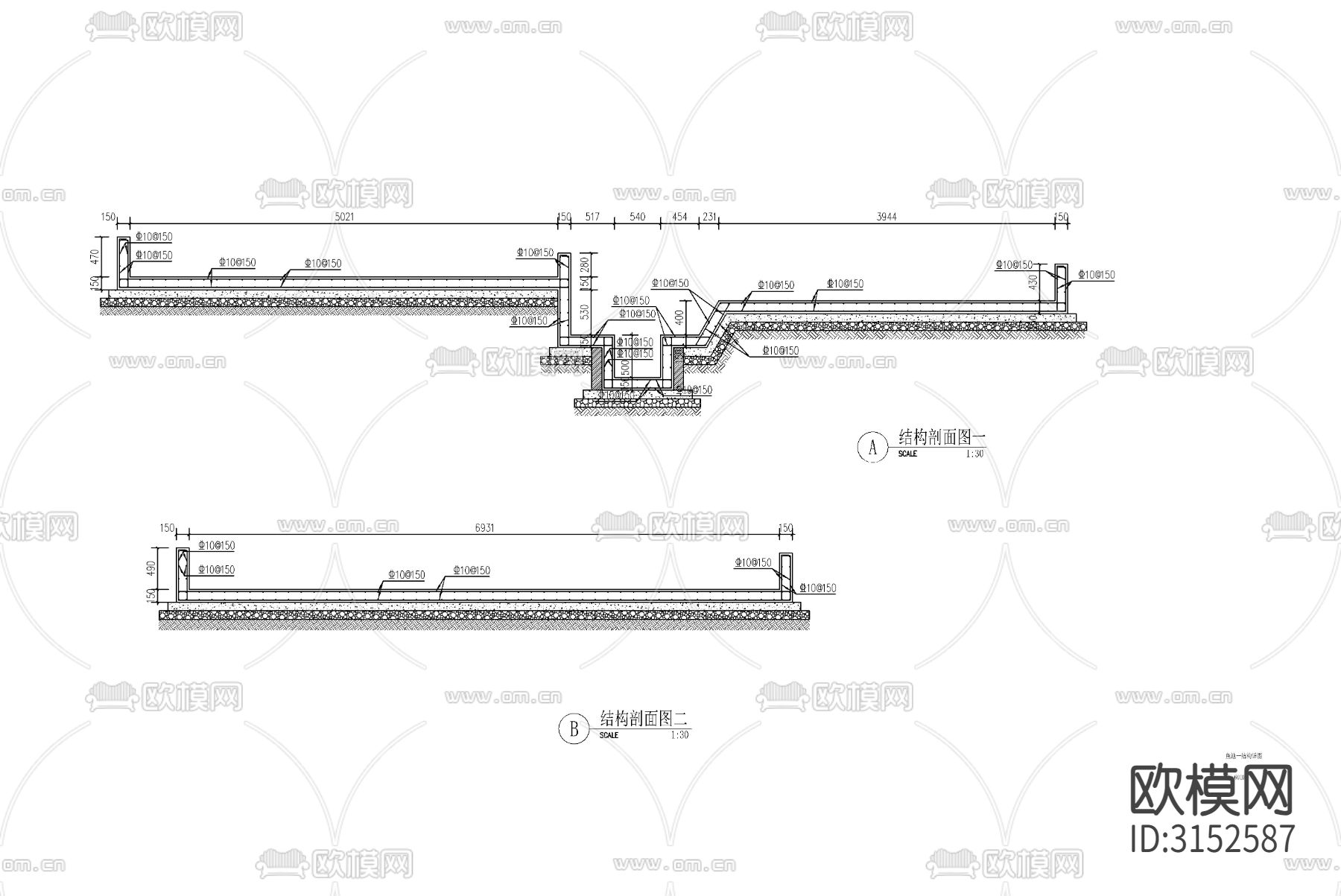 景观鱼池水景cad施工图下载（渲染图7）