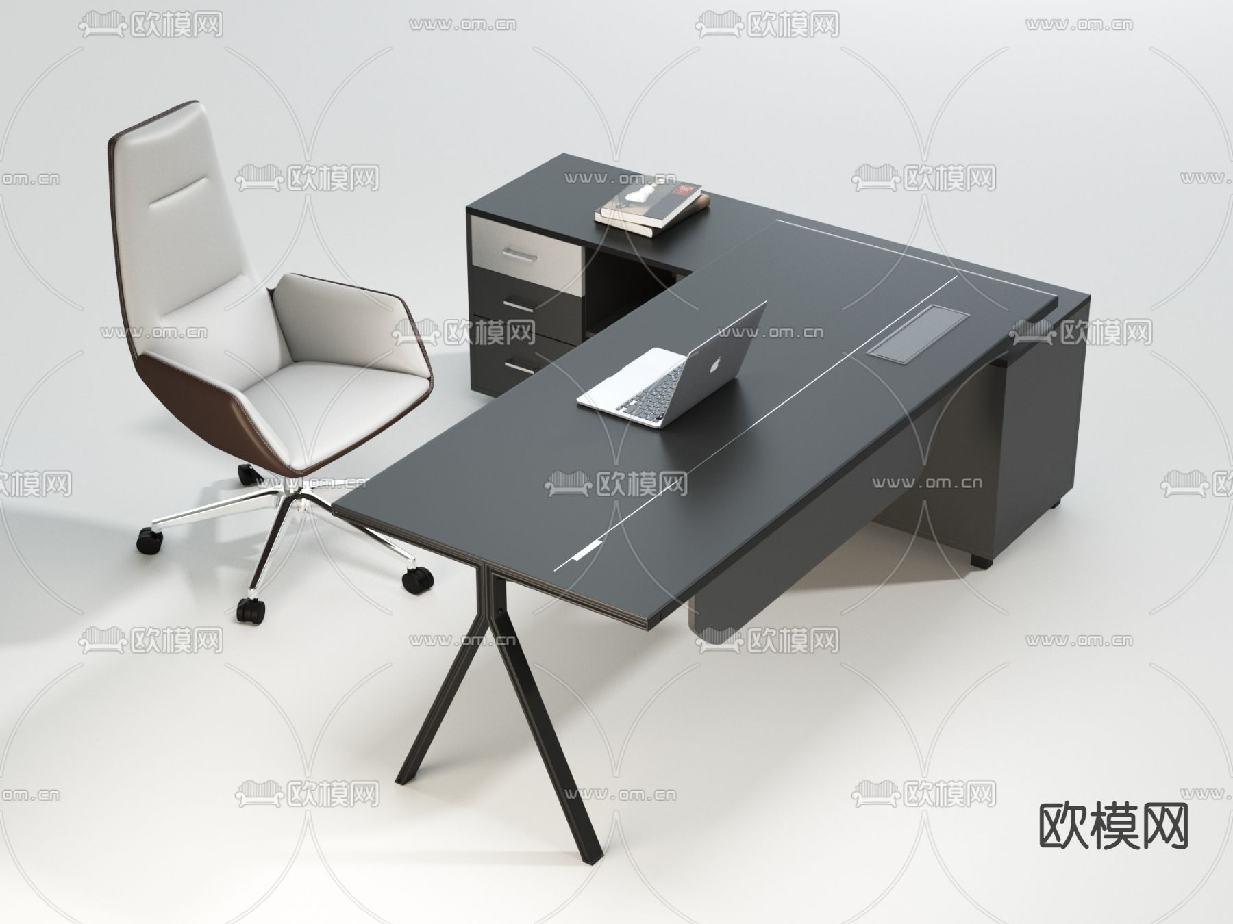 班台桌 大班台 老板桌3d模型下载（渲染图1）