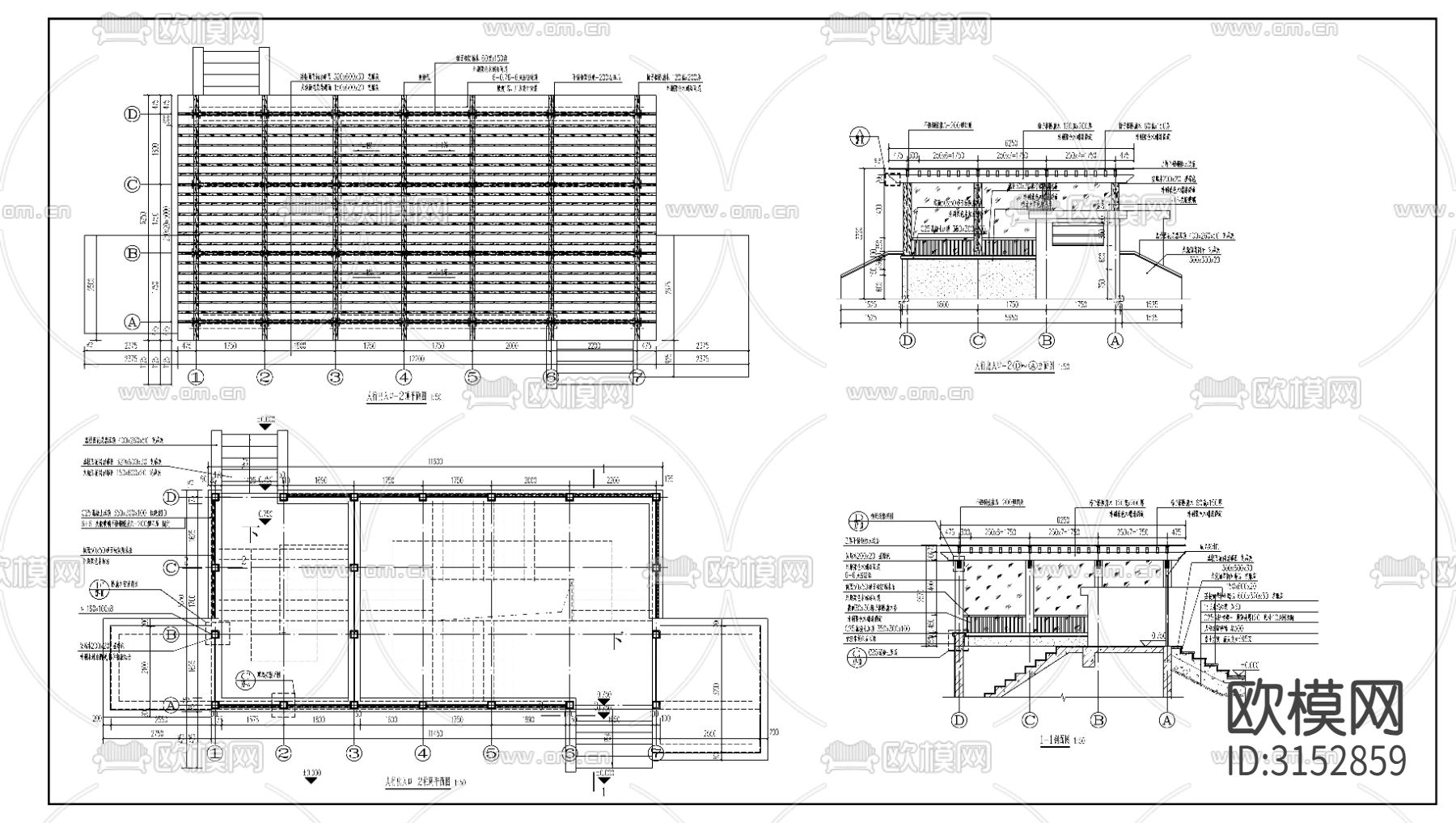 地下人行出入口廊架cad施工图下载（渲染图5）