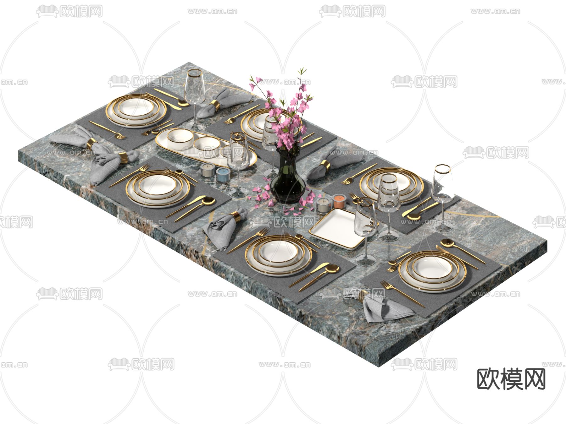 轻奢餐具 刀叉 餐盘3d模型下载