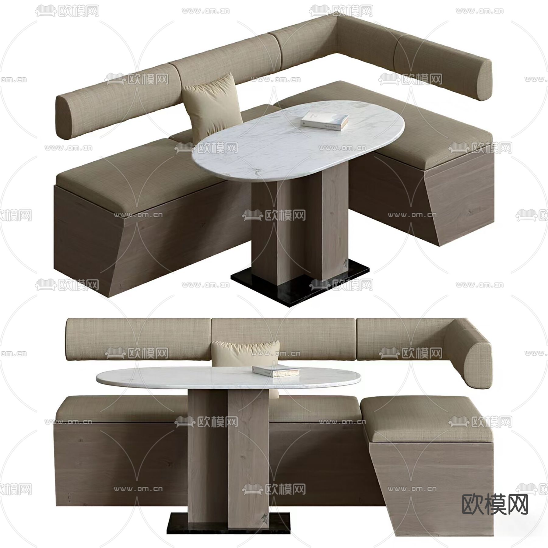 卡座餐桌椅3d模型下载（渲染图1）