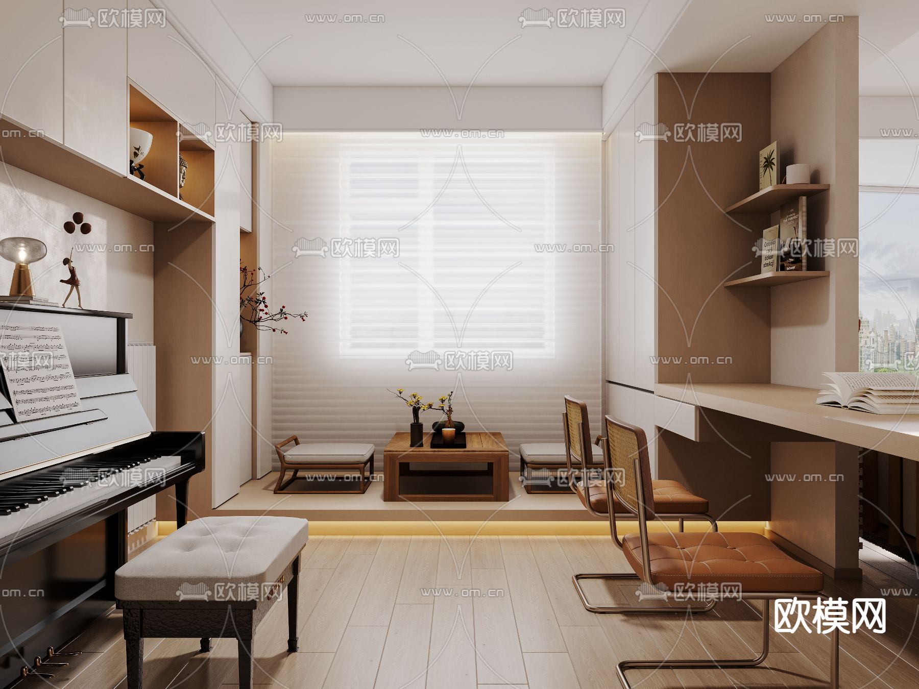 日式客餐厅 圆形餐桌3d模型下载（渲染图3）