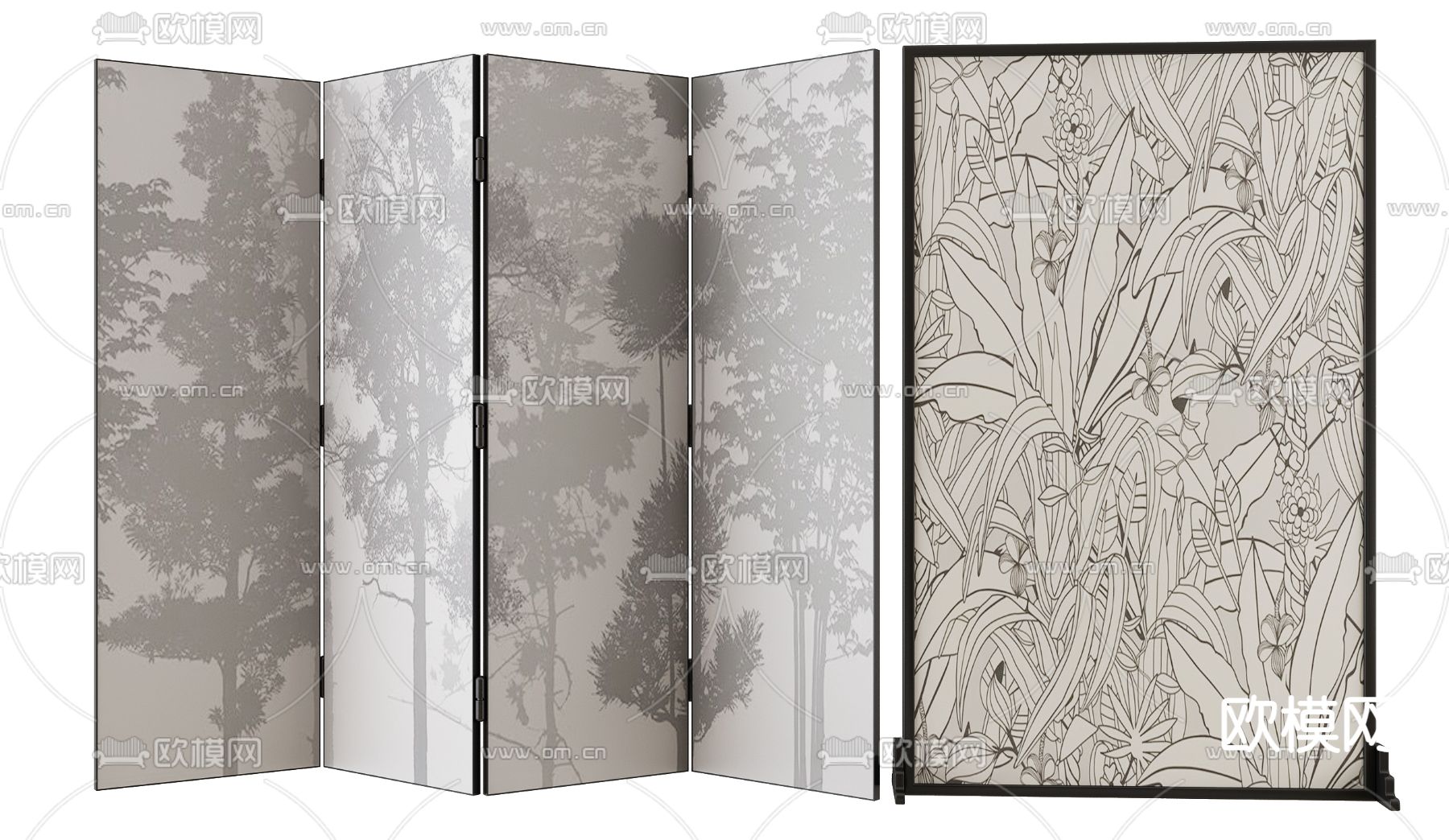 中古风折叠屏风3d模型下载