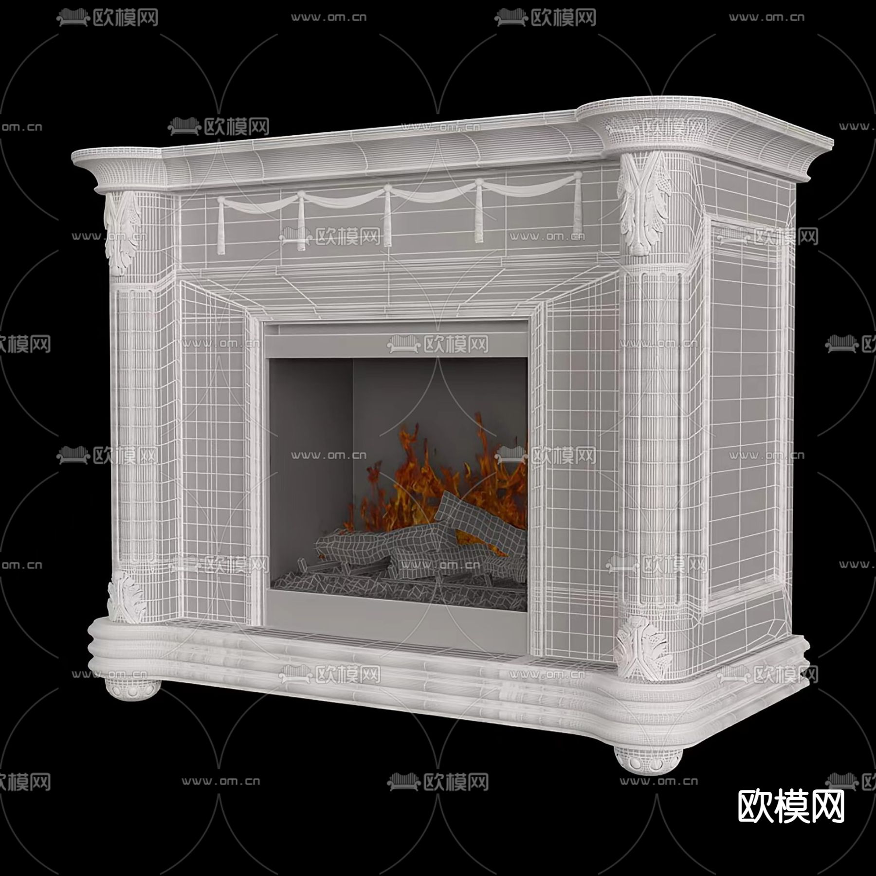 罗马白壁炉3d模型下载（渲染图2）