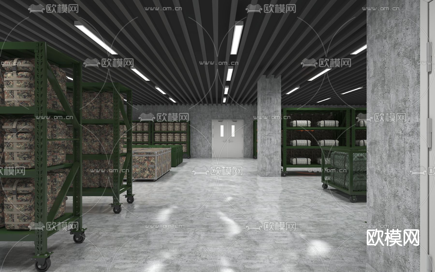 军事仓库 库房3d模型下载（渲染图2）