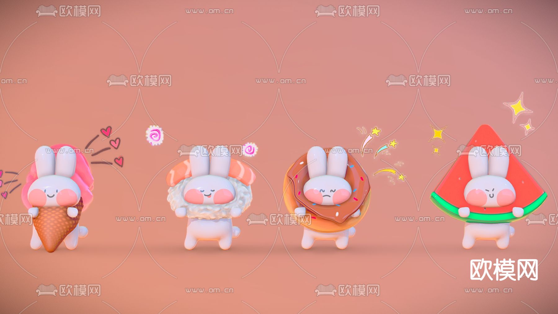 小兔子玩偶 潮玩摆件3d模型下载（渲染图1）