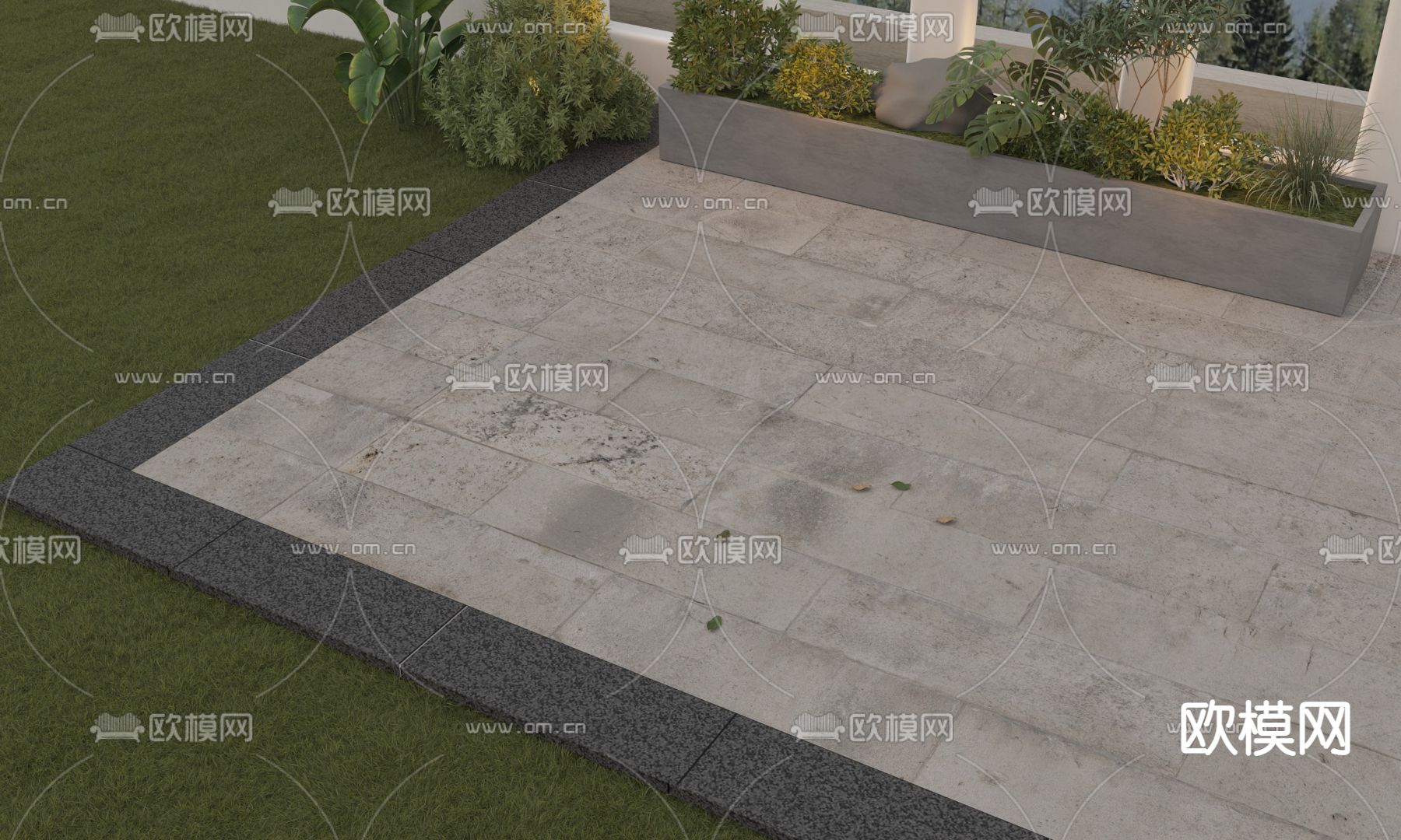 户外地面铺装  花岗石石板3d模型下载