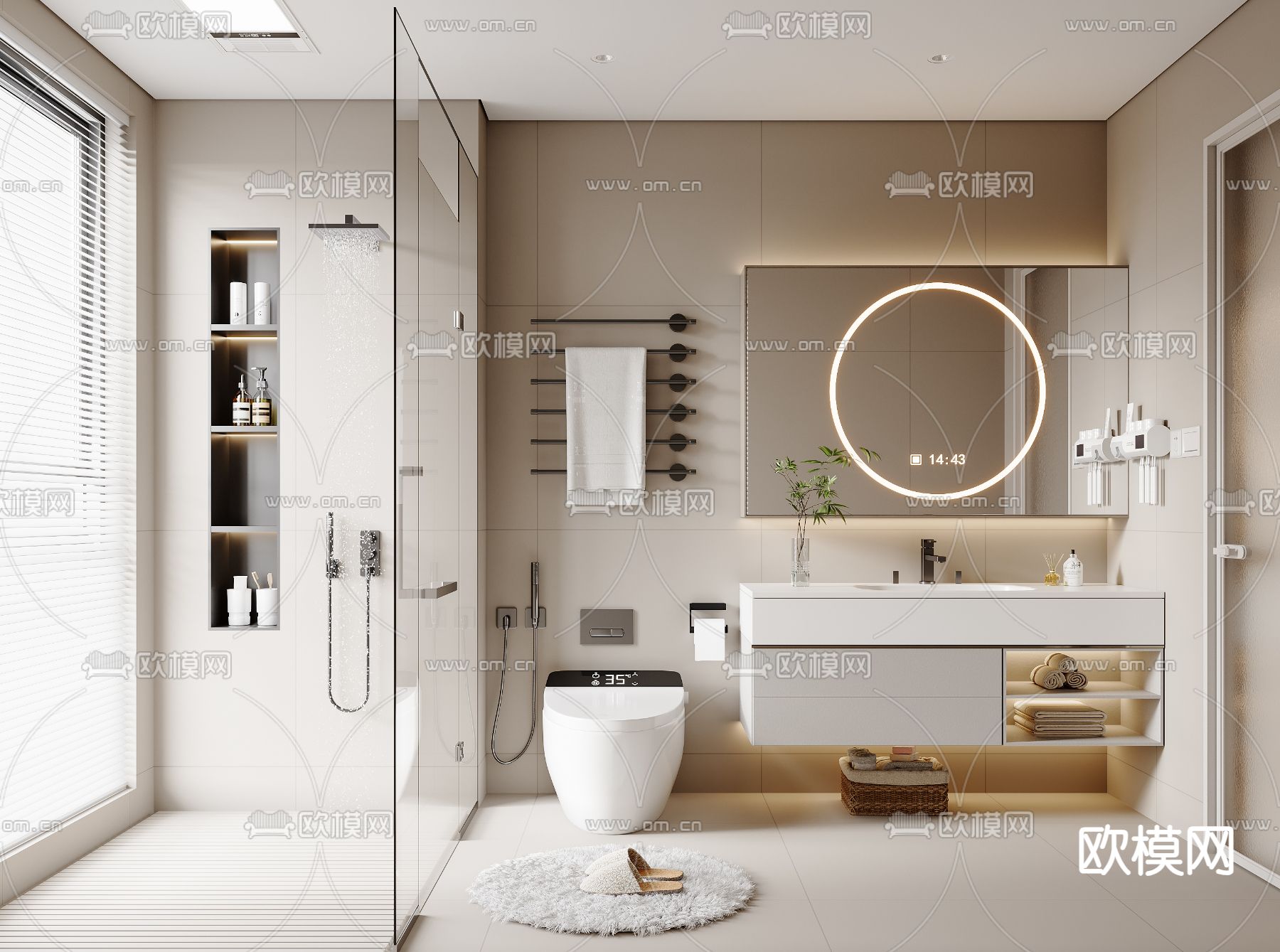 奶油风卫生间 洗手间 厕所3d模型下载