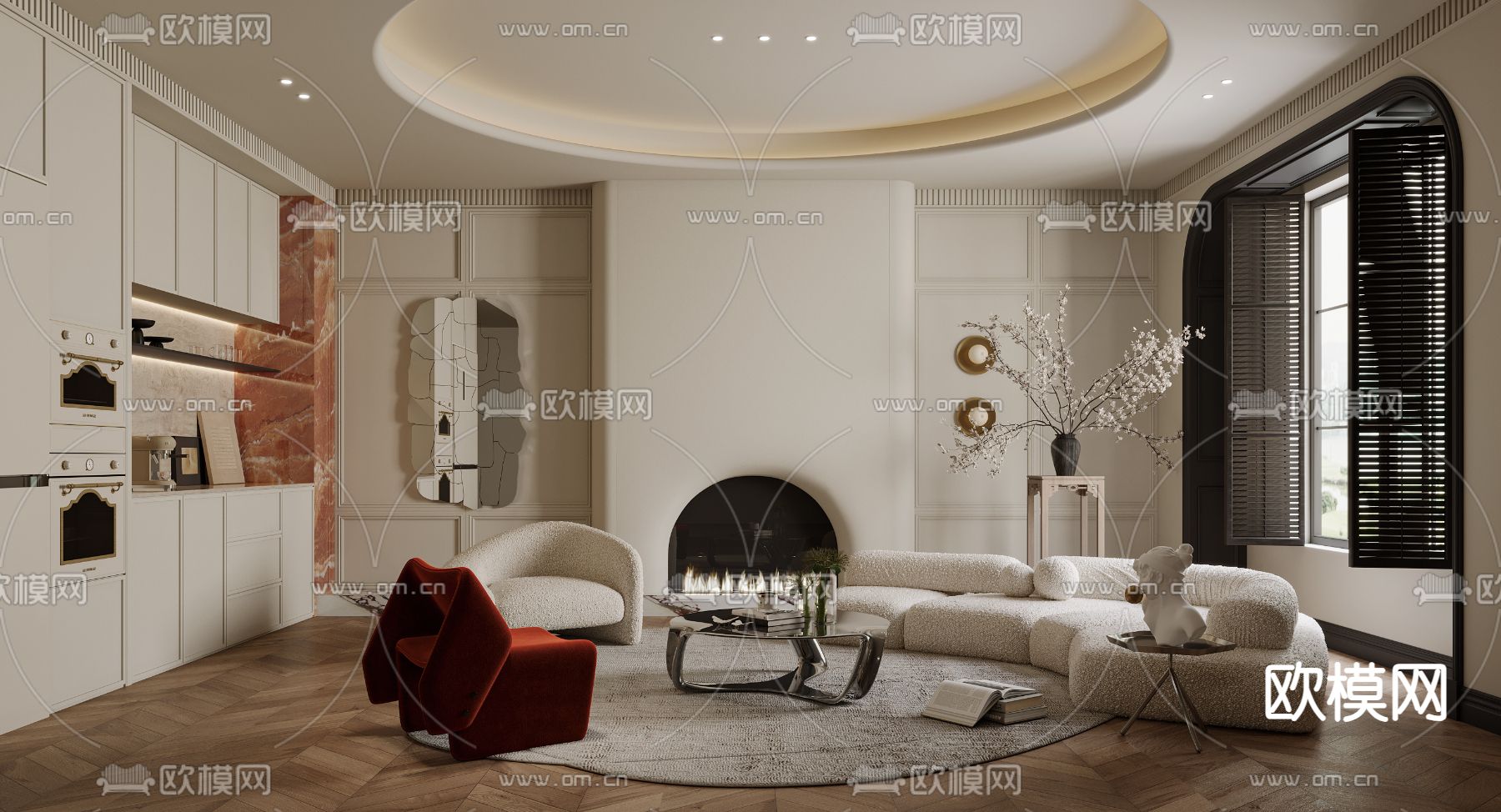 法式客厅3d模型下载（渲染图1）