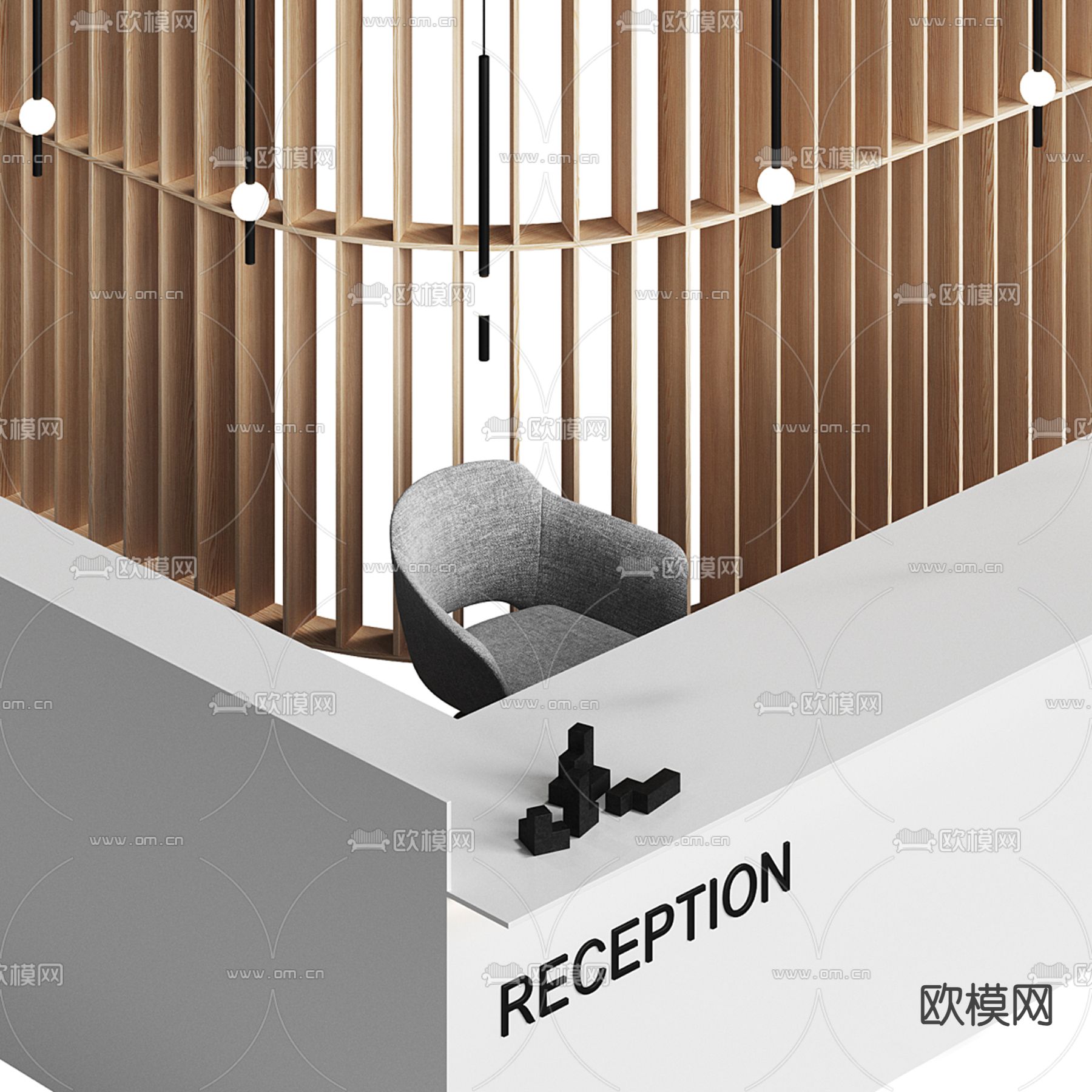 办公接待台su模型下载（渲染图3）