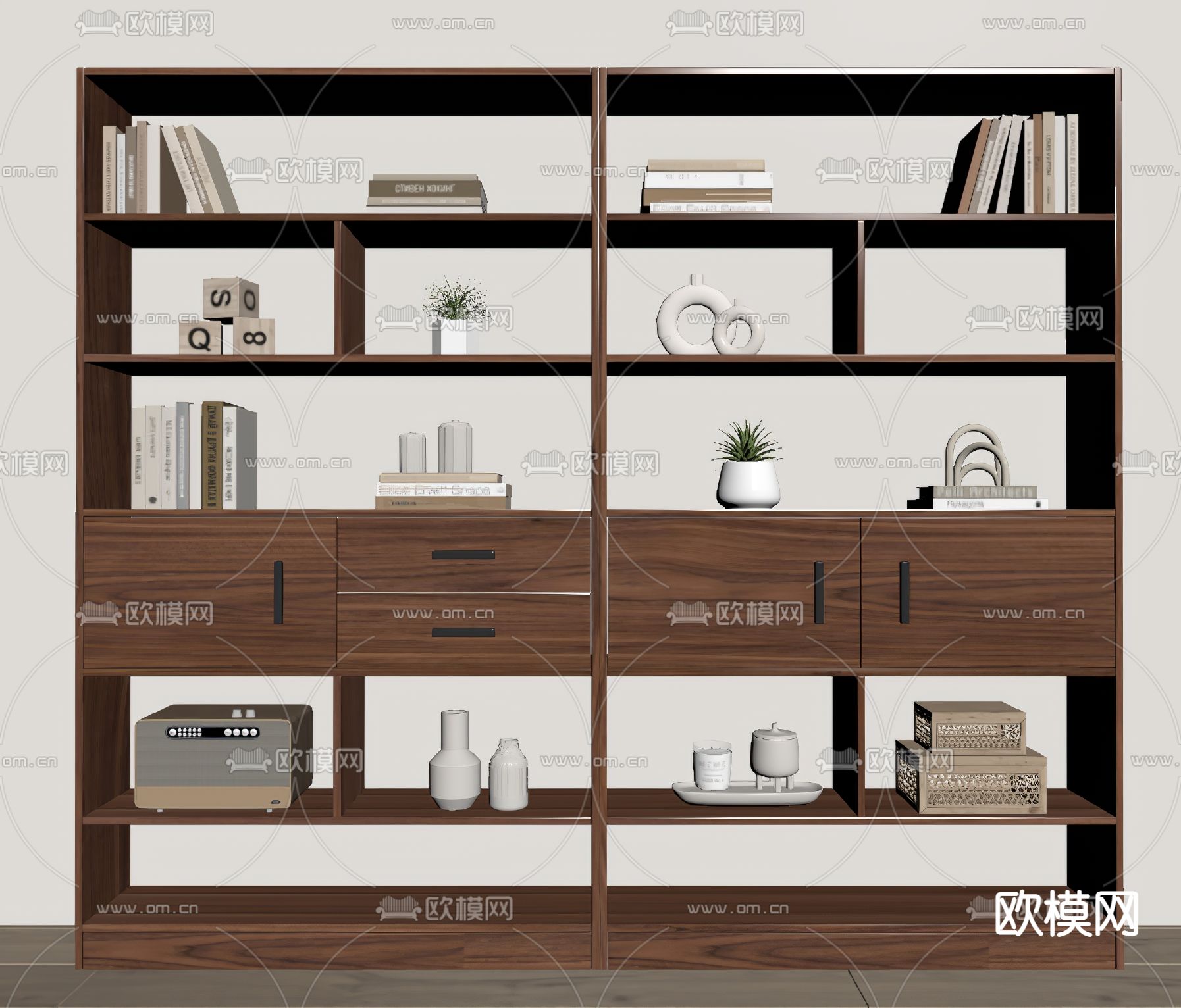 现代置物架 书架su模型下载（渲染图1）