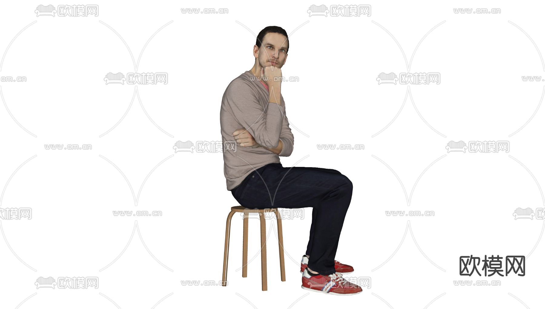 坐姿男士 人物3d模型下载（渲染图1）