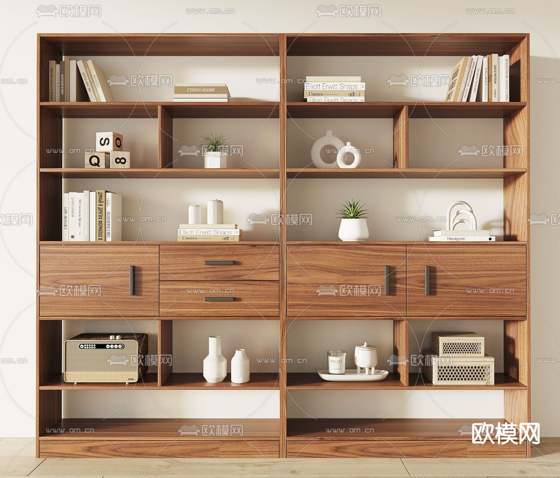 现代置物架 书架su模型下载（渲染图2）
