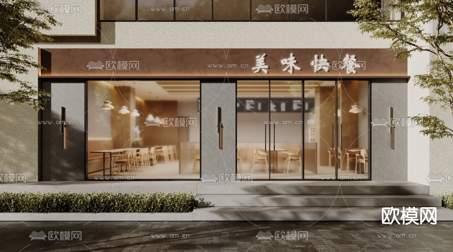 现代餐厅门头 店铺门面3d模型下载