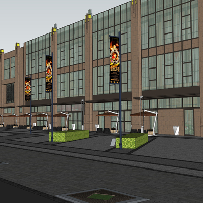  商业街 步行街su模型 