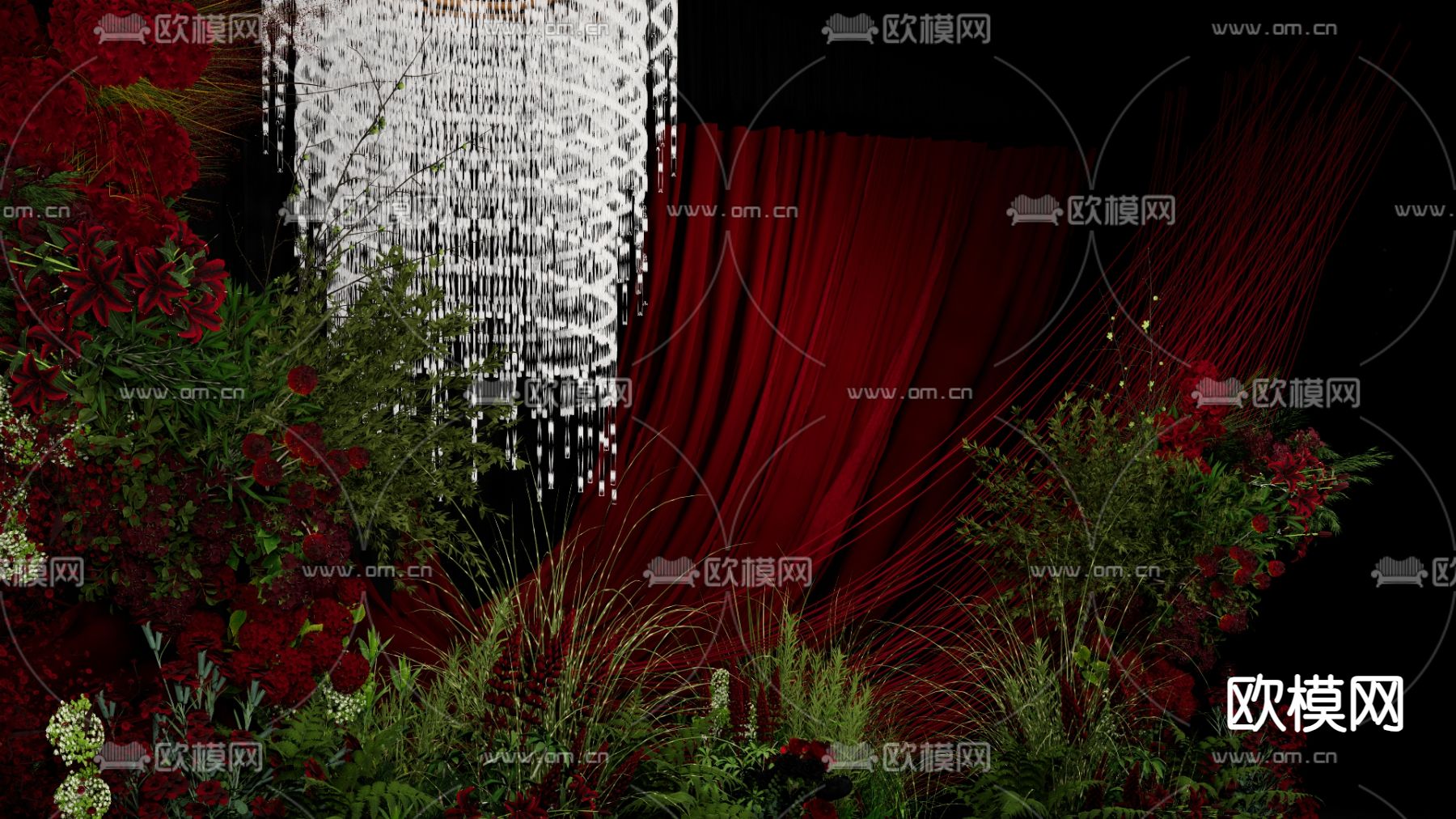 红色布幔 婚礼场景su模型下载（渲染图4）