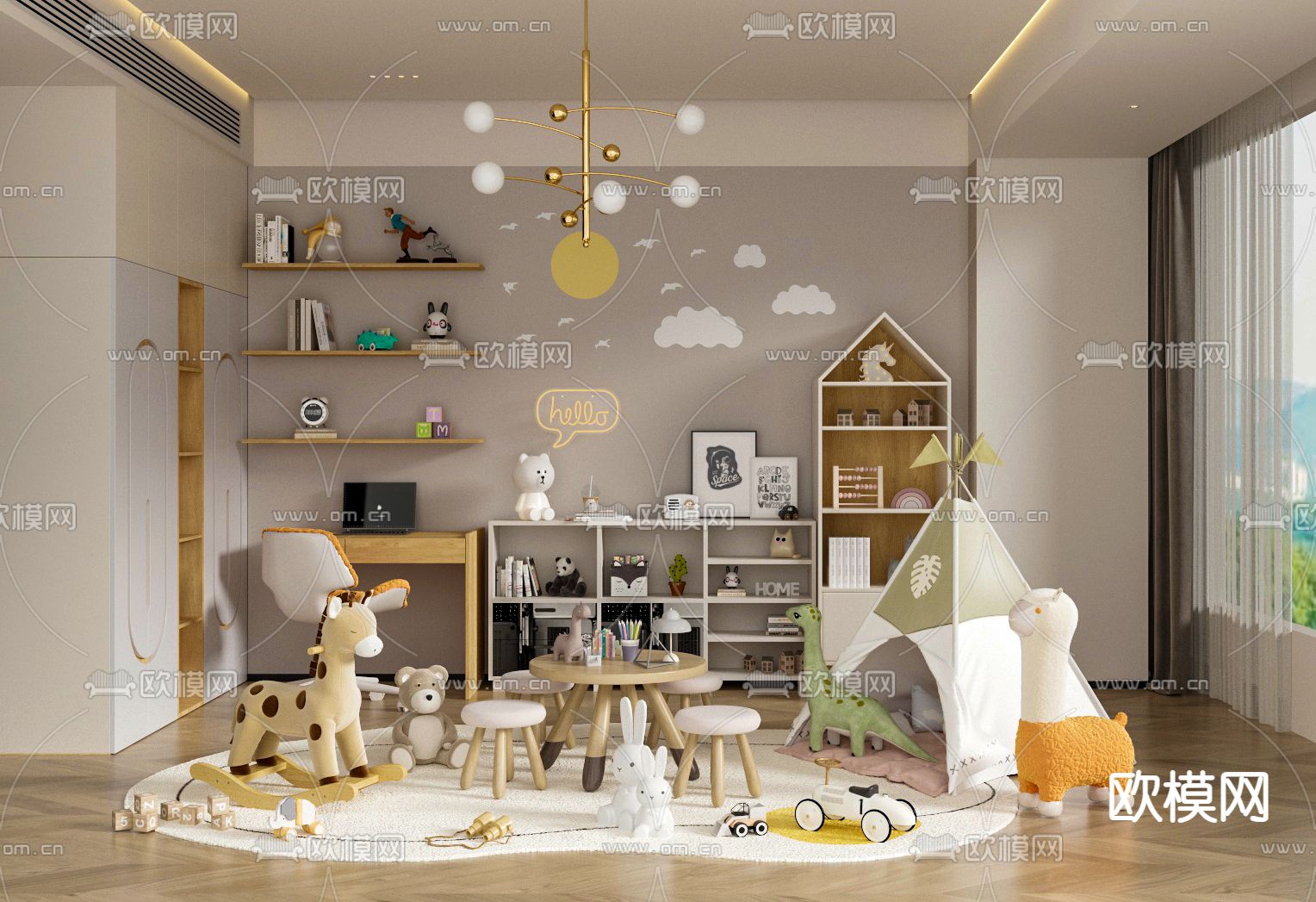 现代儿童玩具房su模型下载（渲染图2）