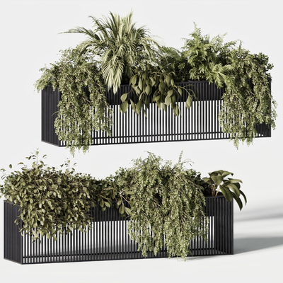  现代绿植箱 花箱 绿植堆su模型 