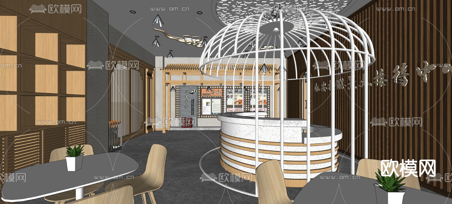 新中式村史馆 乡贤馆 非遗馆 展厅su模型下载（渲染图1）