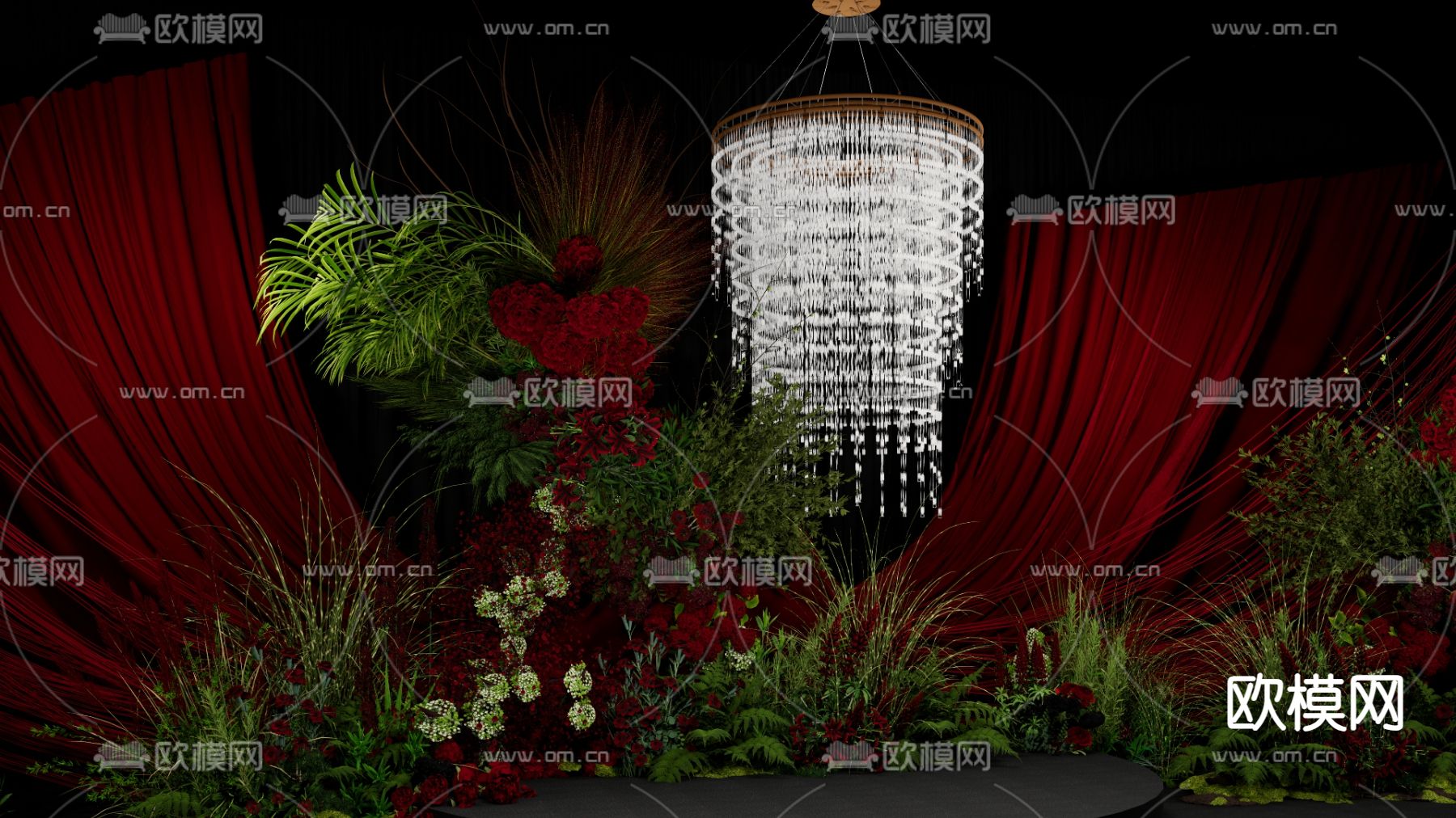 红色布幔 婚礼场景su模型下载（渲染图2）