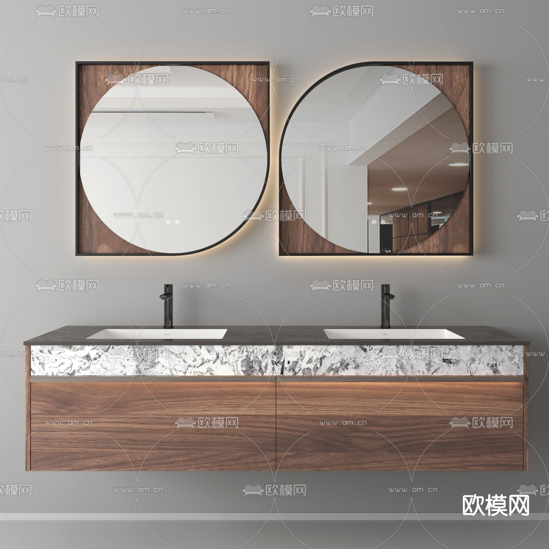 卫浴柜 浴室柜 双盆洗手台3d模型下载