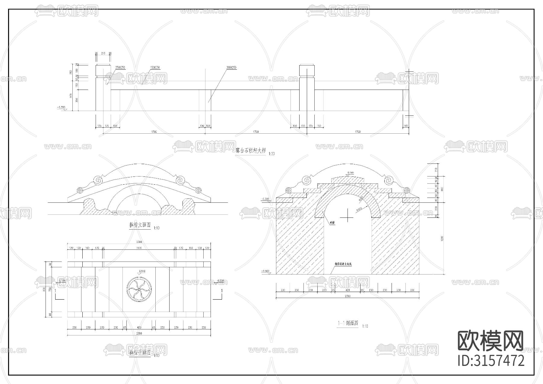 古桥cad大样图下载（渲染图1）