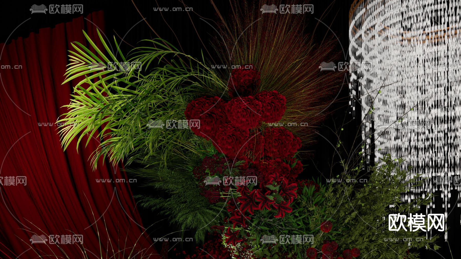 红色布幔 婚礼场景su模型下载（渲染图3）