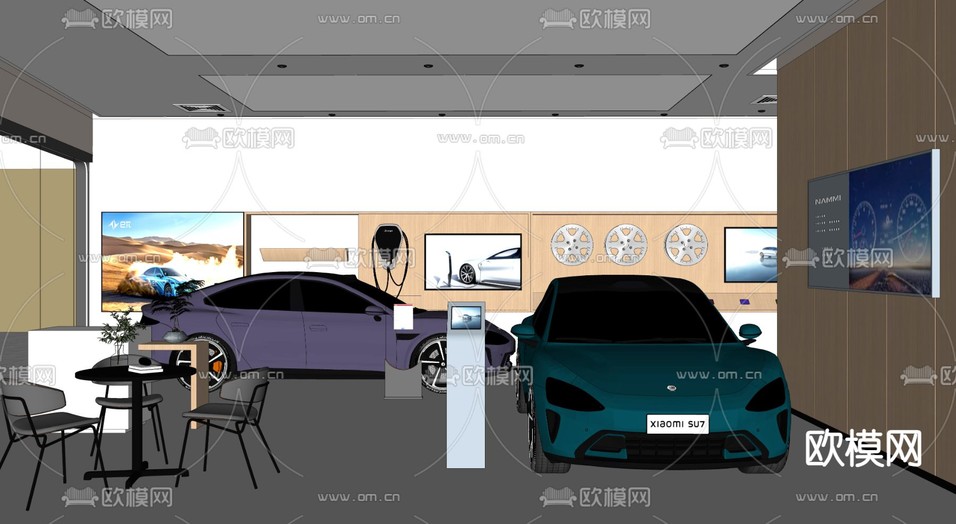小米su7 新能源汽车 汽车展厅su模型下载(渲染图1)