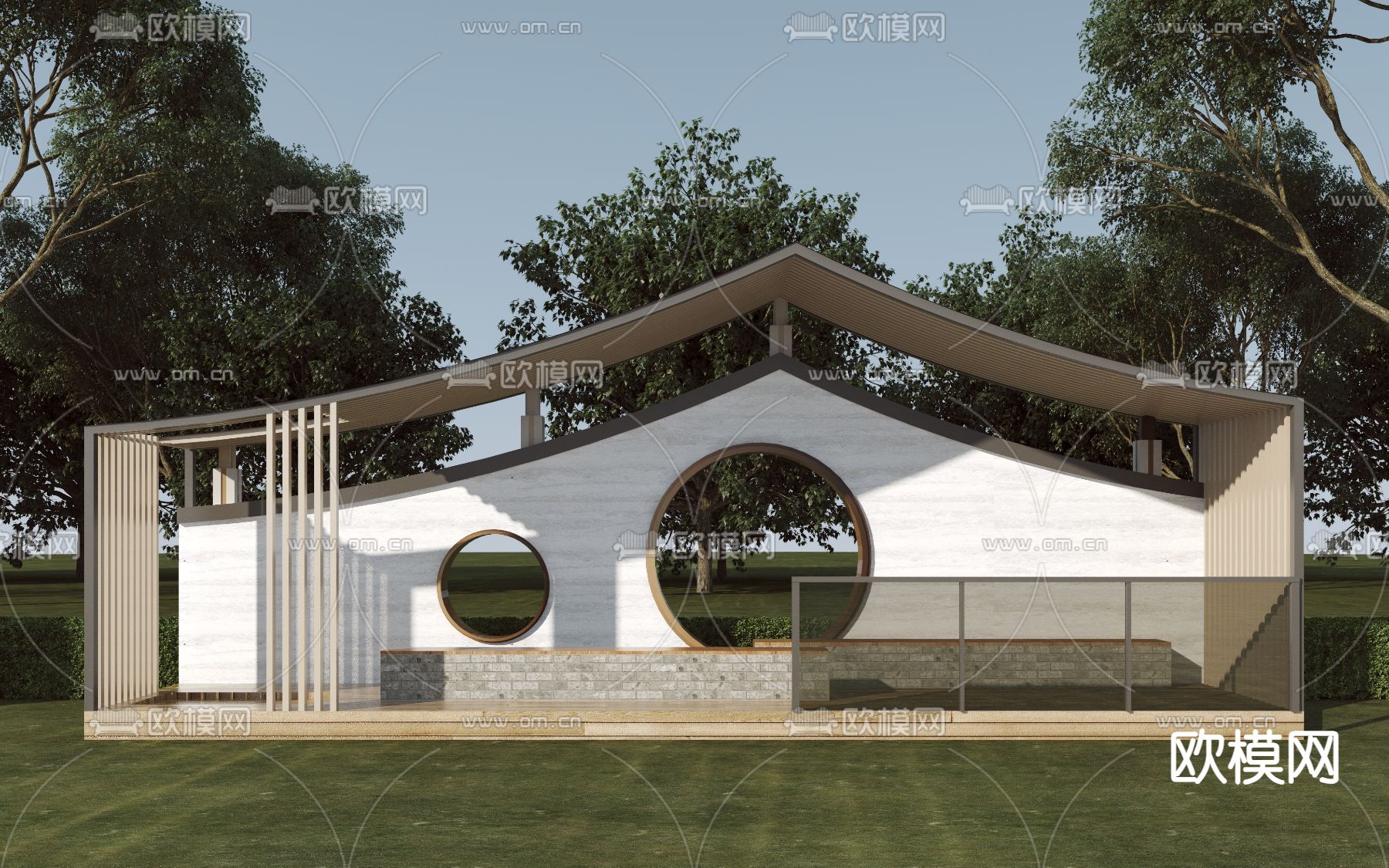 新中式廊亭 休闲亭子3d模型下载