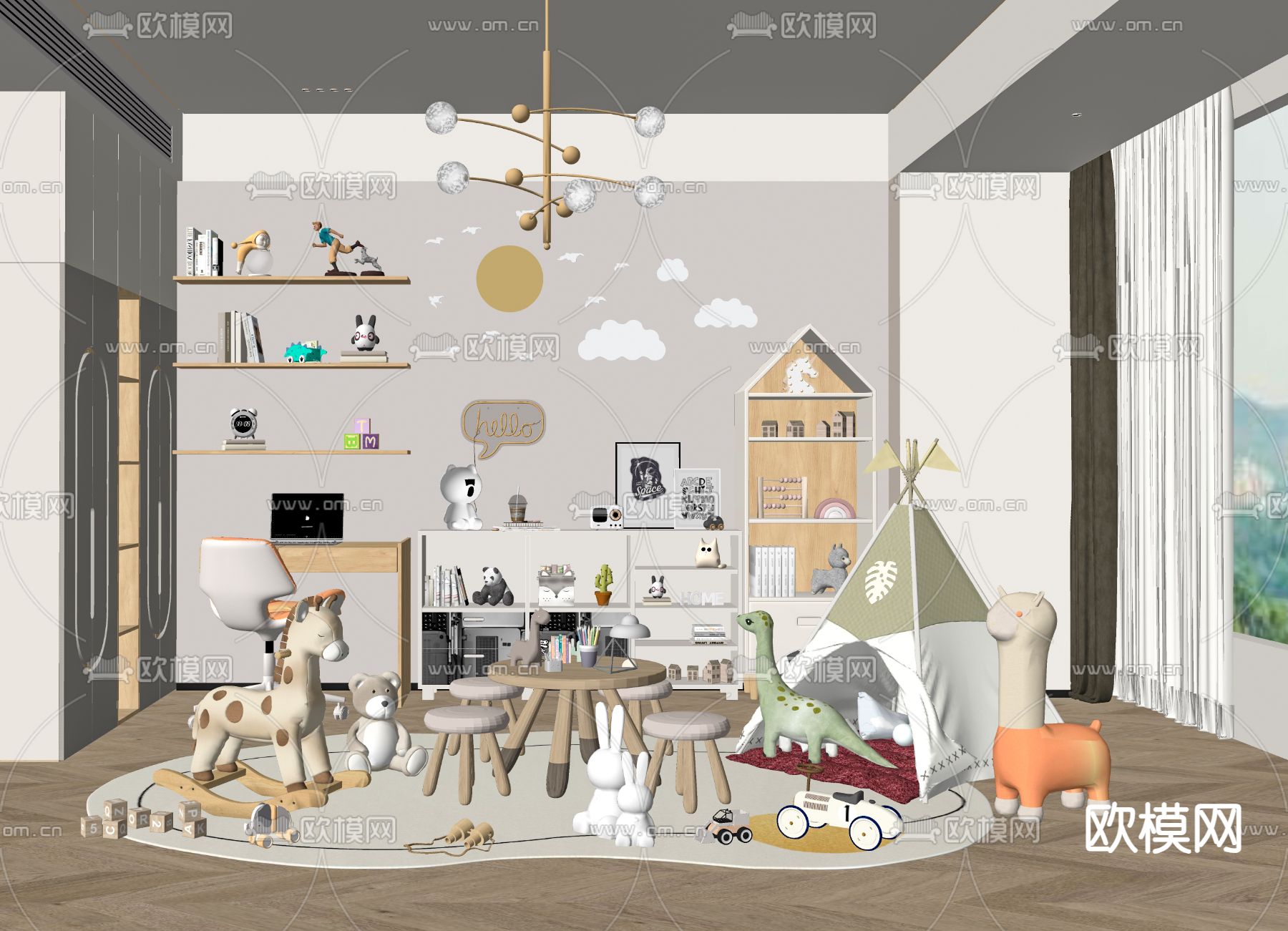 现代儿童玩具房su模型下载（渲染图1）