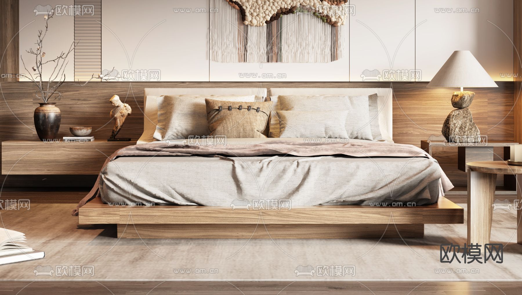 侘寂民宿客房 大床房3d模型下载（渲染图3）