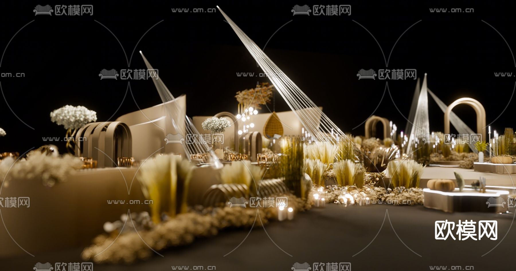 现代酒店宴会厅 婚礼宴会su模型下载（渲染图3）