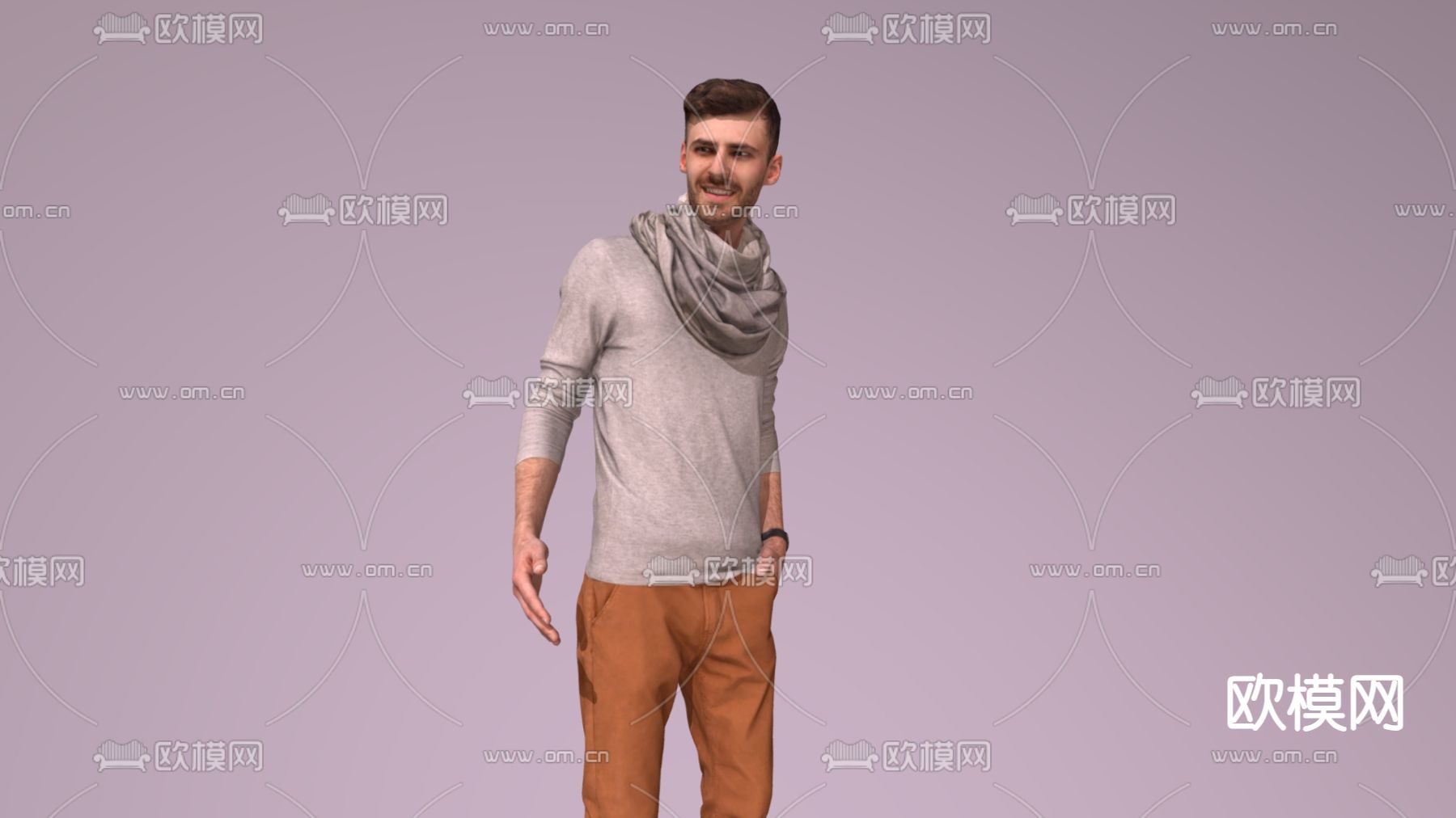 休闲男士 站姿男士 欧美白人su模型下载（渲染图3）