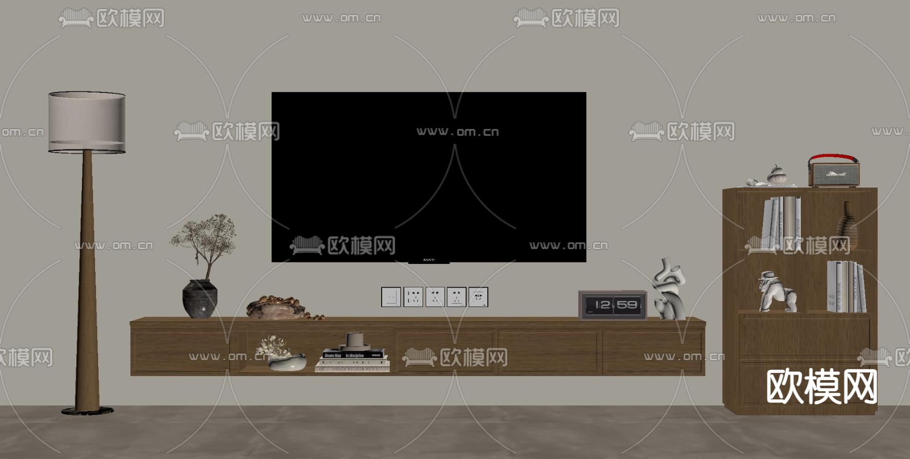 中古风电视柜 边柜su模型下载（渲染图1）